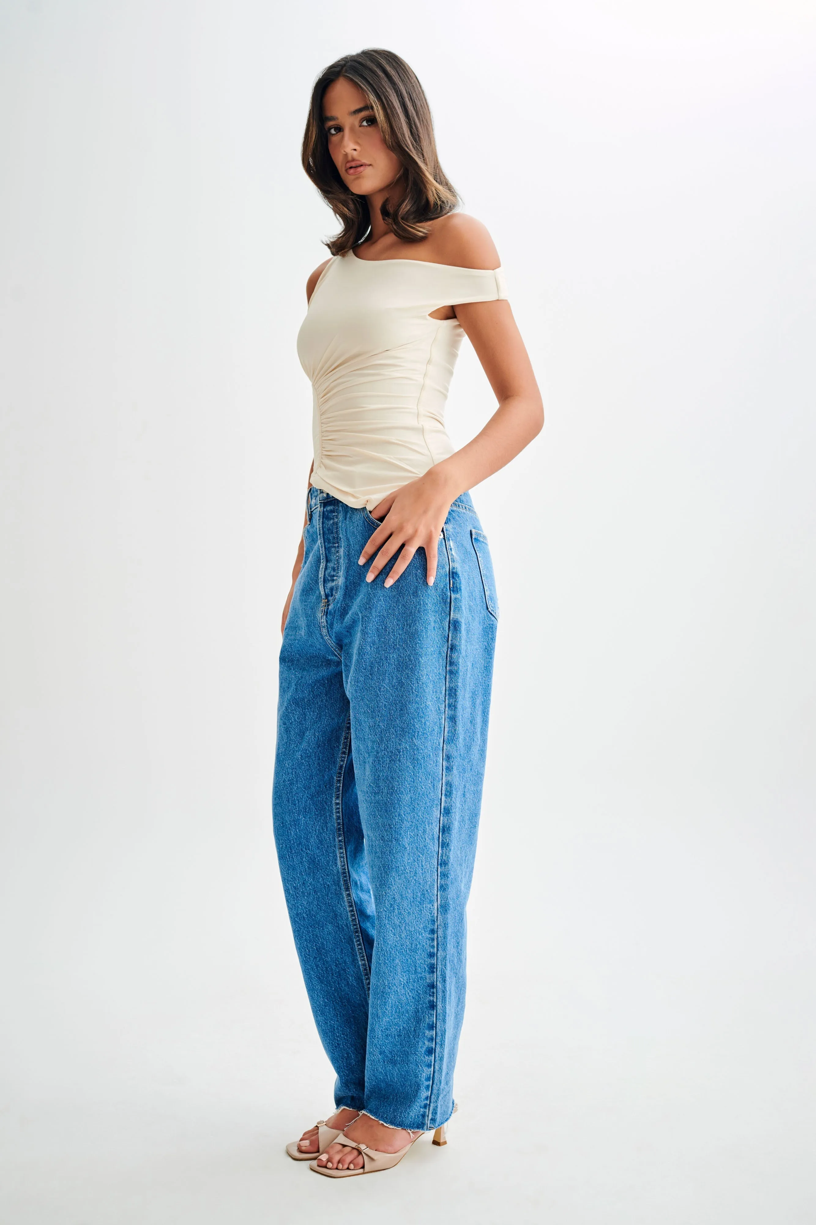 Irving Off Shoulder Slinky Top - Ivory sold by Meshki product image thumbnail 5