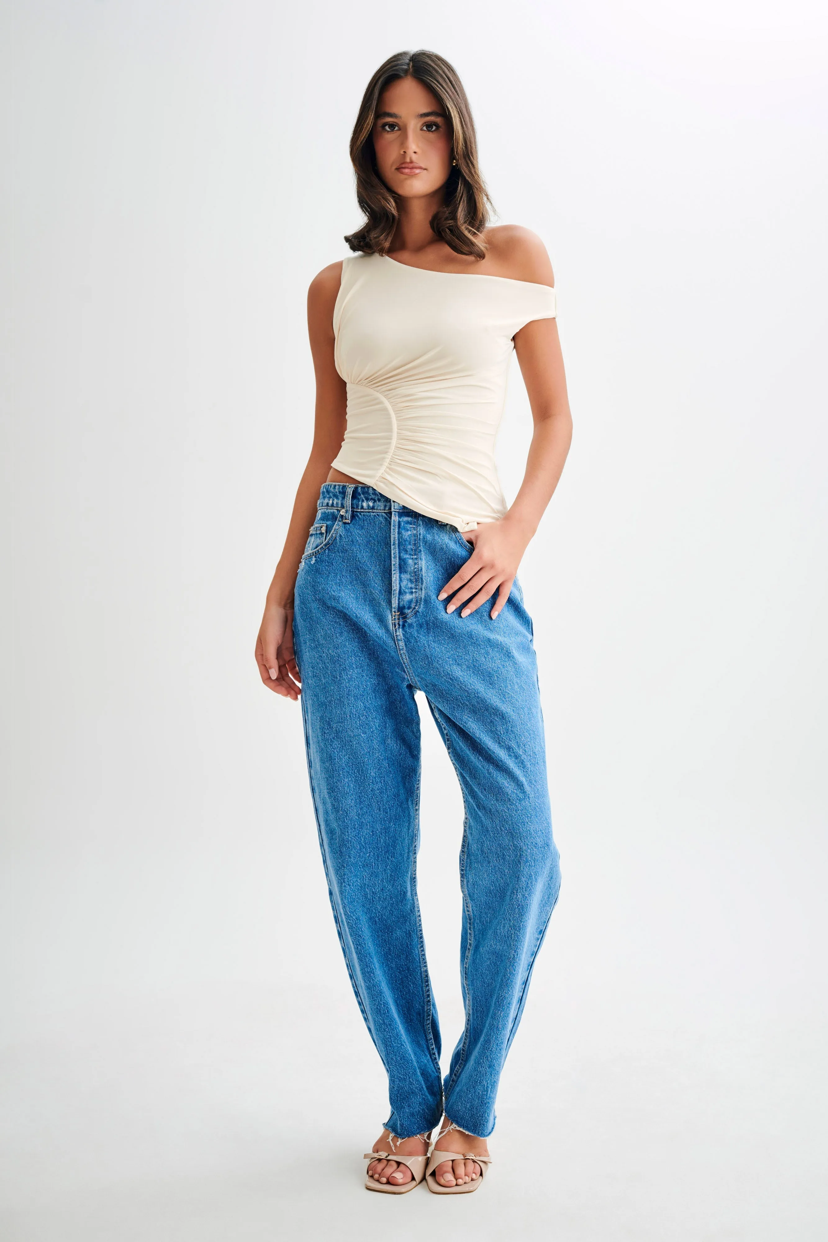 Irving Off Shoulder Slinky Top - Ivory sold by Meshki product image thumbnail 4