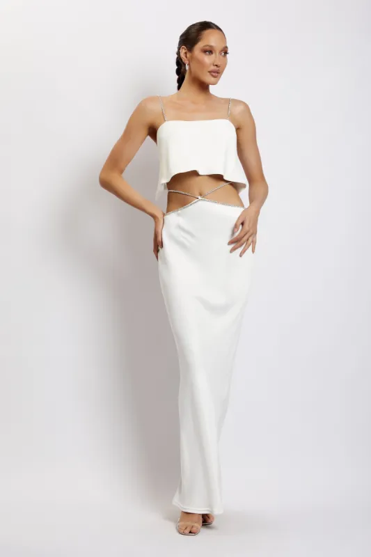Dayana Diamante Maxi Skirt - White sold by Meshki