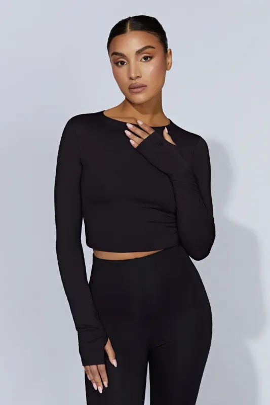 Estelle Long Sleeve Crop Top - Black sold by Meshki