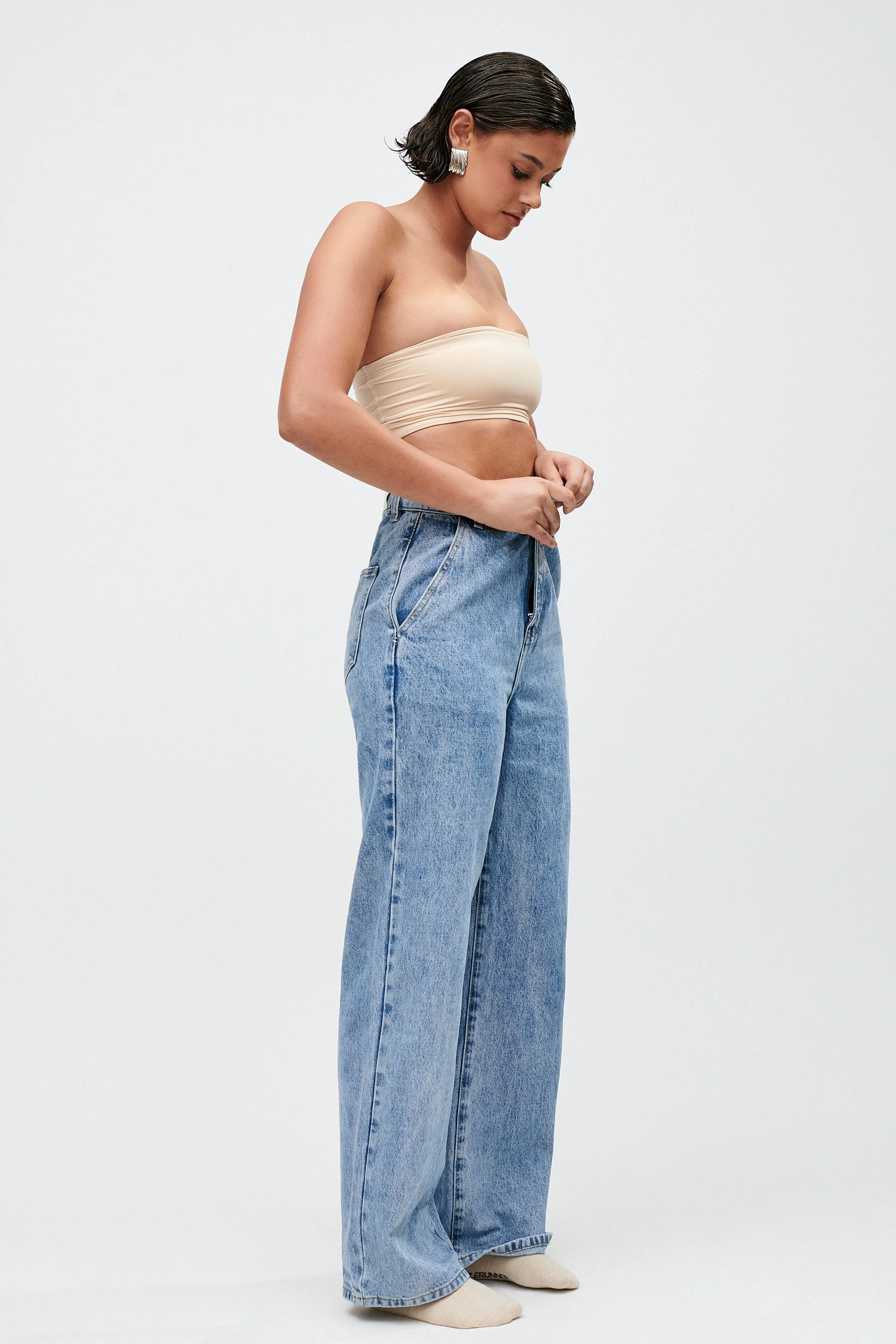 Roxy Wide Leg High Waist Denim Jeans - Vintage Blue sold by Meshki