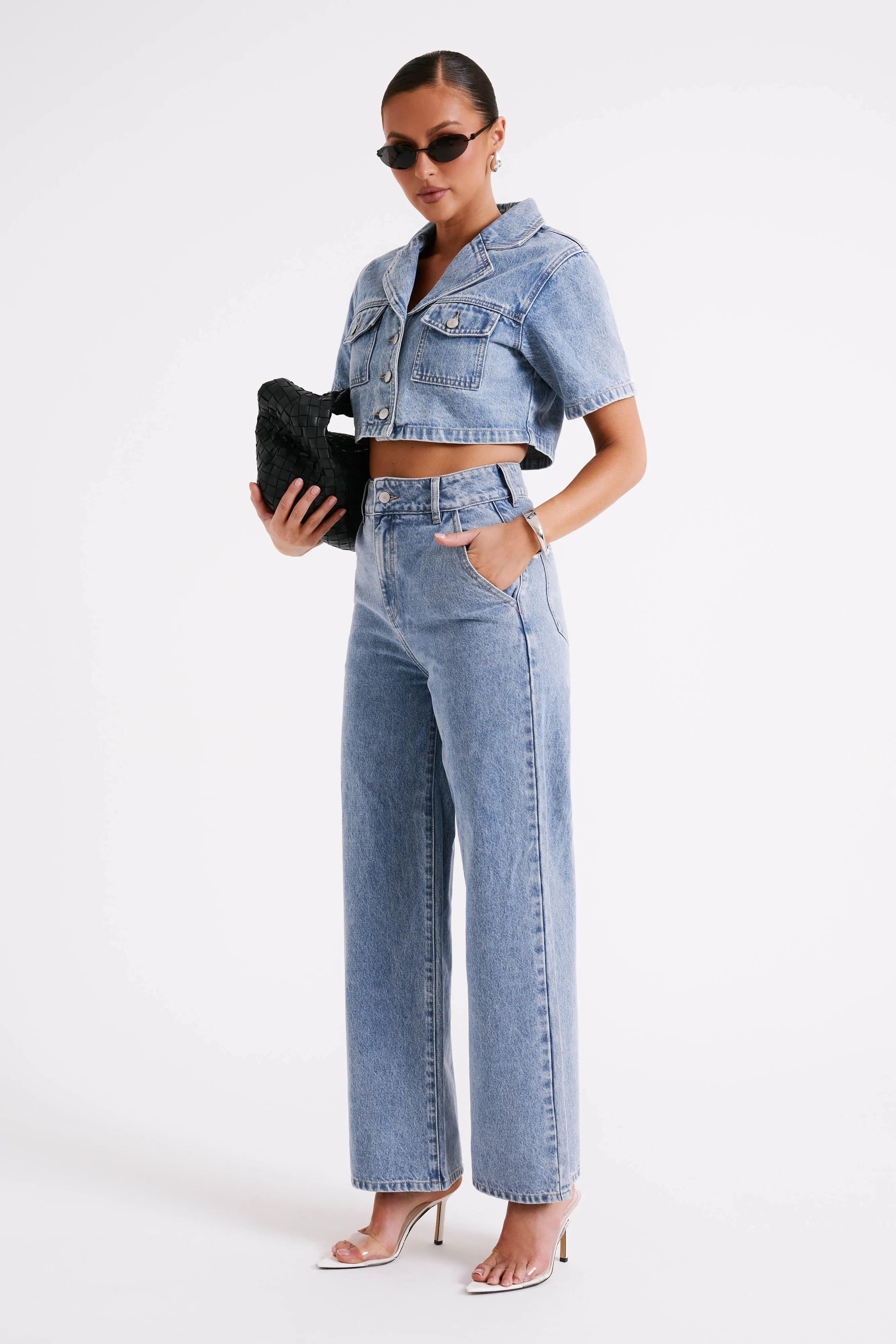 Roxy Wide Leg High Waist Denim Jeans - Vintage Blue sold by Meshki product image thumbnail 5