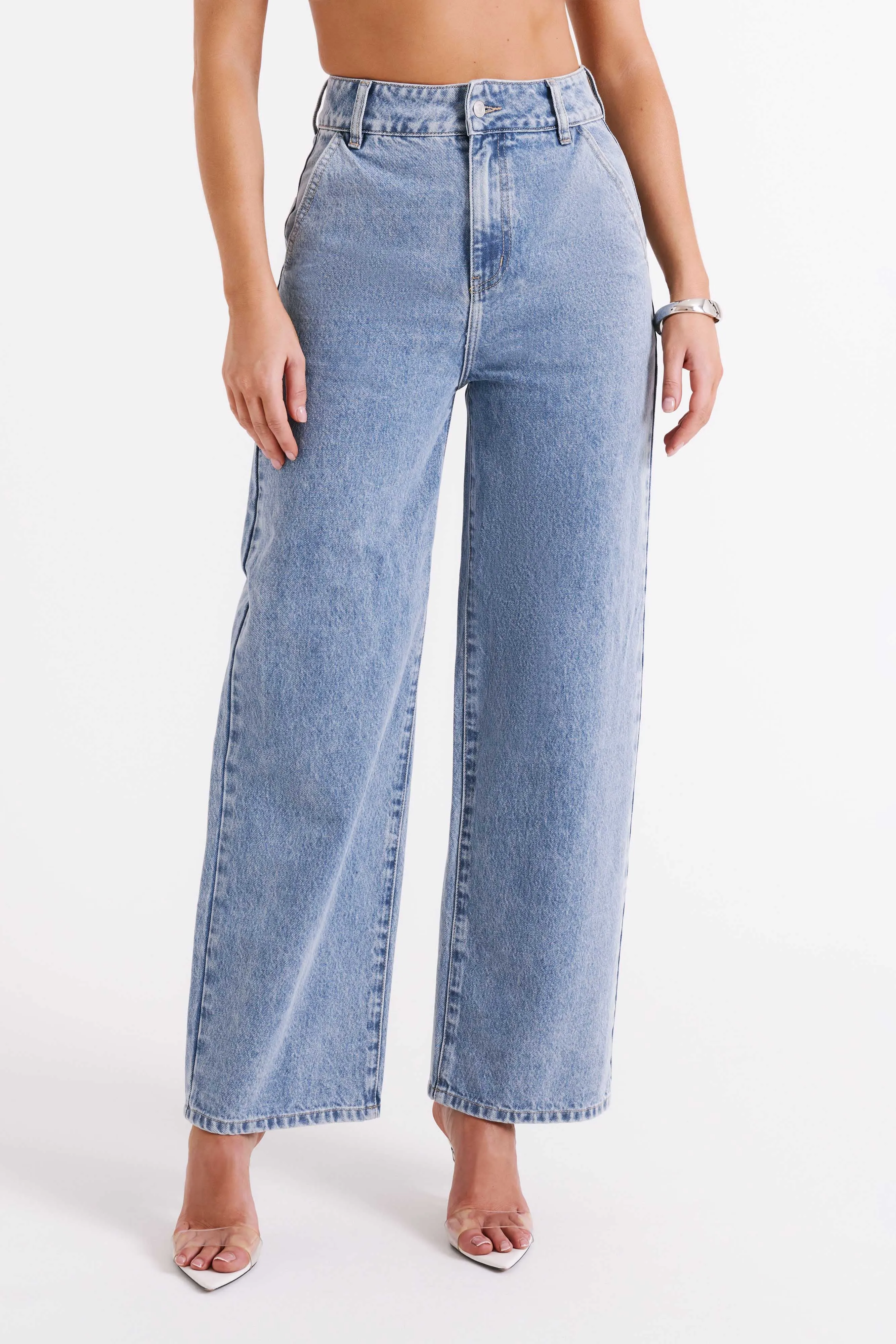 Roxy Wide Leg High Waist Denim Jeans - Vintage Blue sold by Meshki product image thumbnail 2