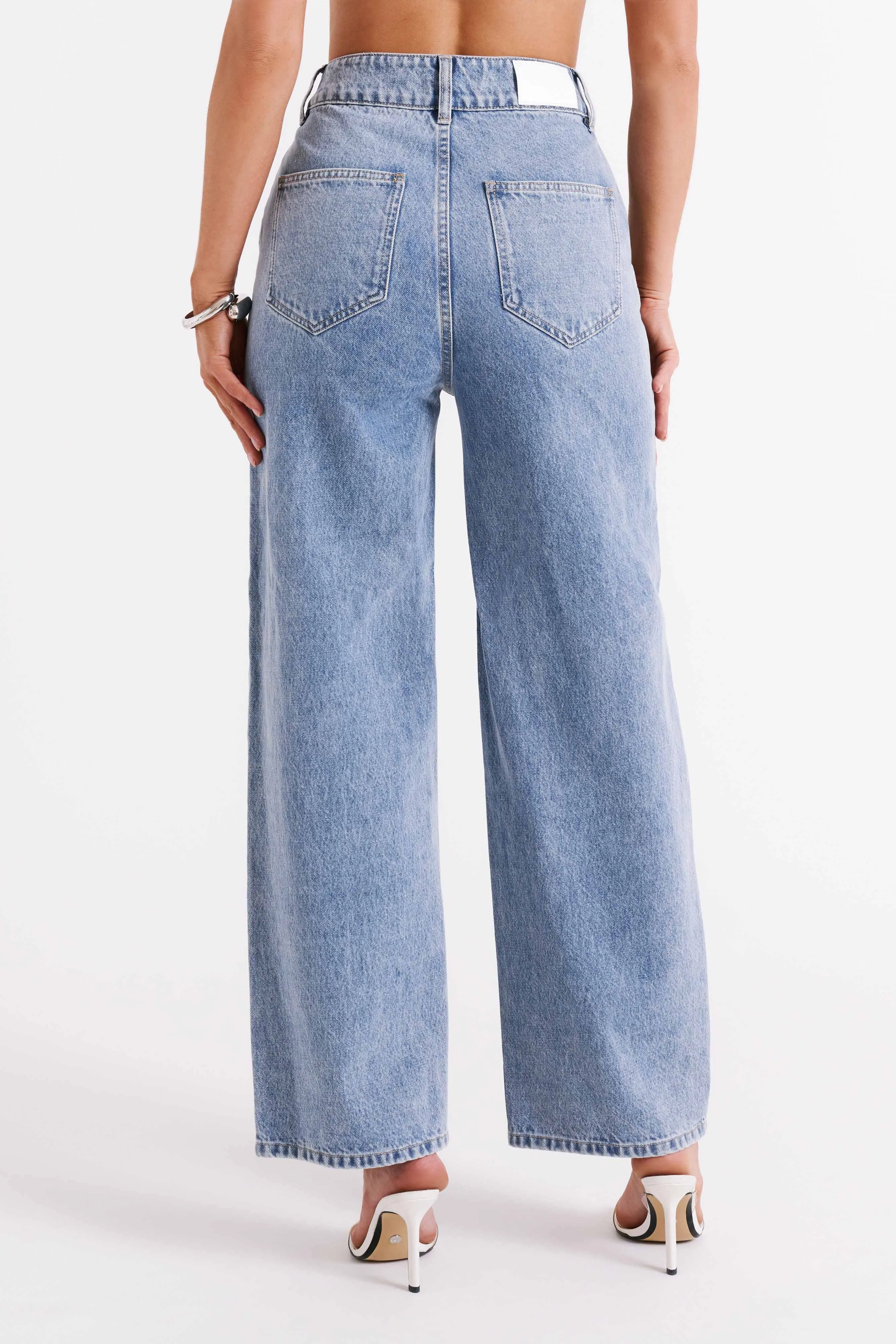 Roxy Wide Leg High Waist Denim Jeans - Vintage Blue sold by Meshki product image thumbnail 3