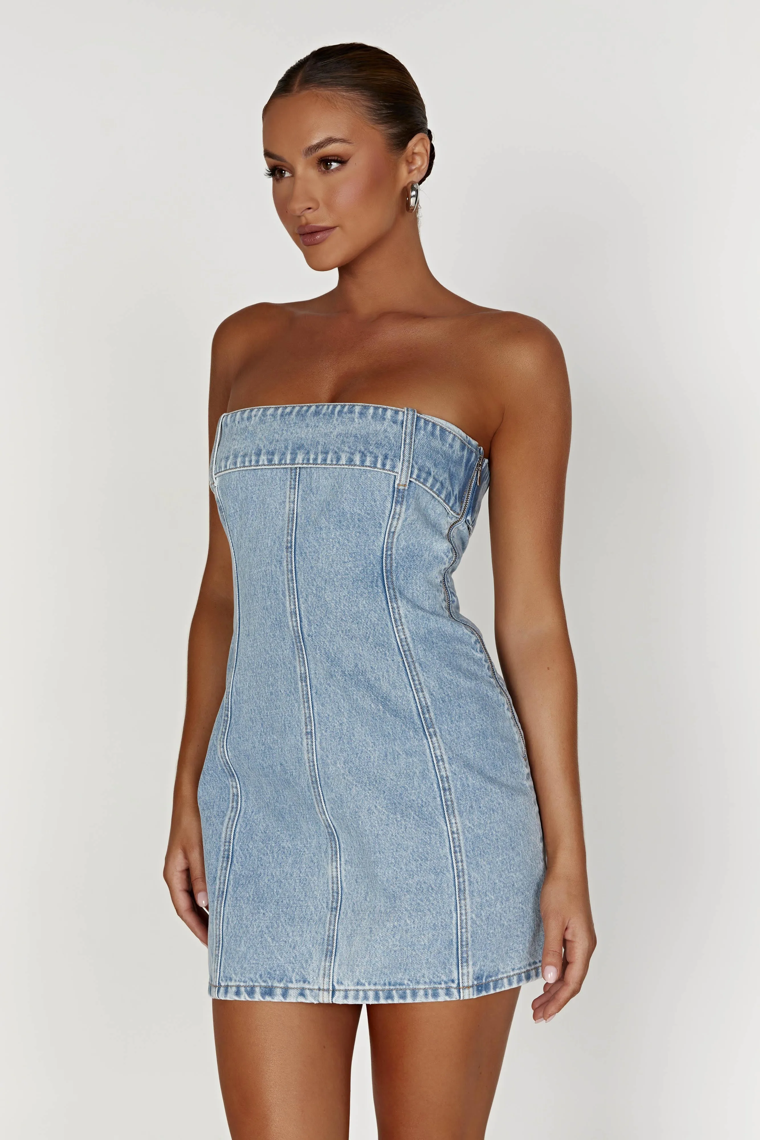Teddi Denim Mini Dress - Mid Blue sold by Meshki product image thumbnail 5