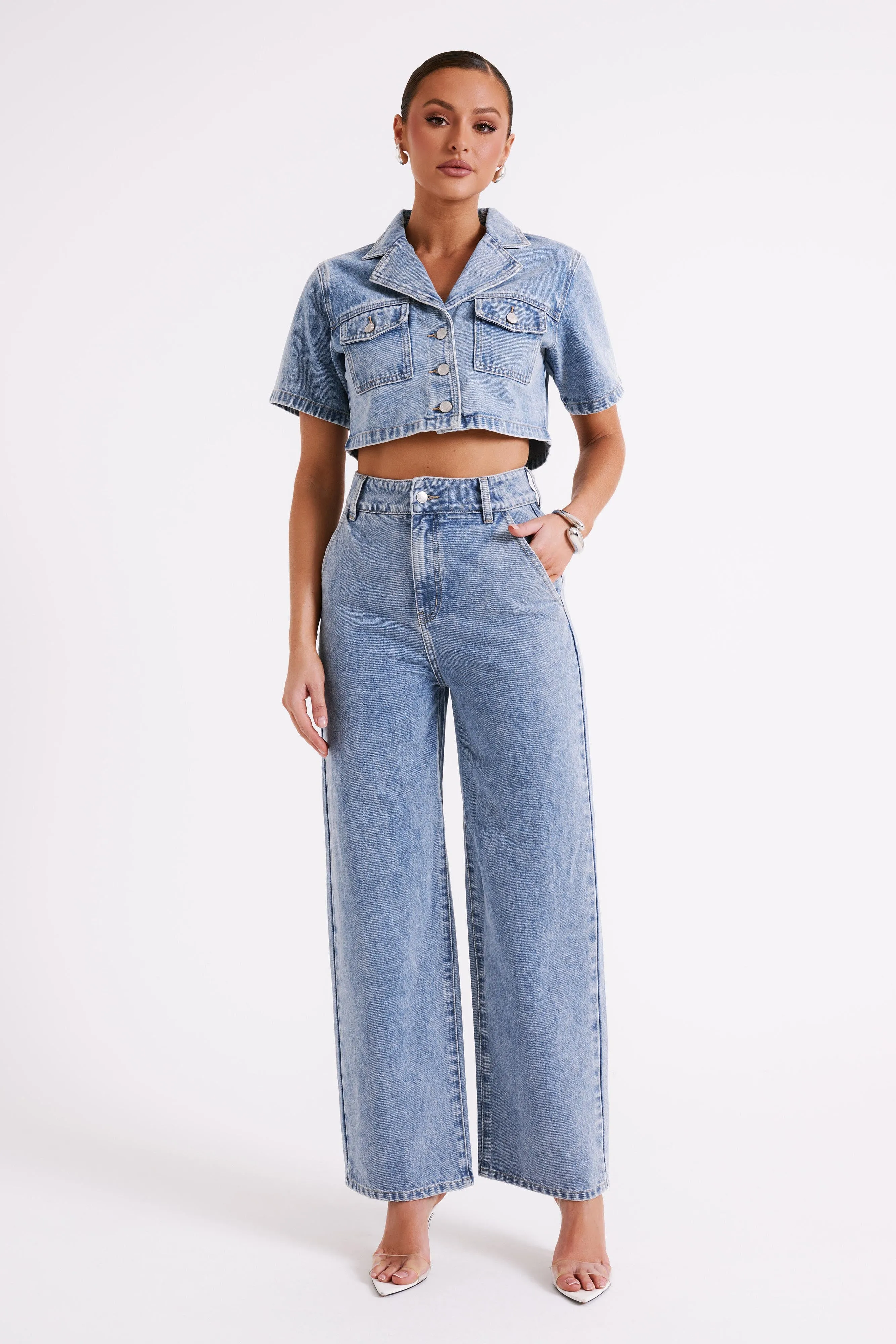 Roxy Wide Leg High Waist Denim Jeans - Vintage Blue sold by Meshki product image thumbnail 4