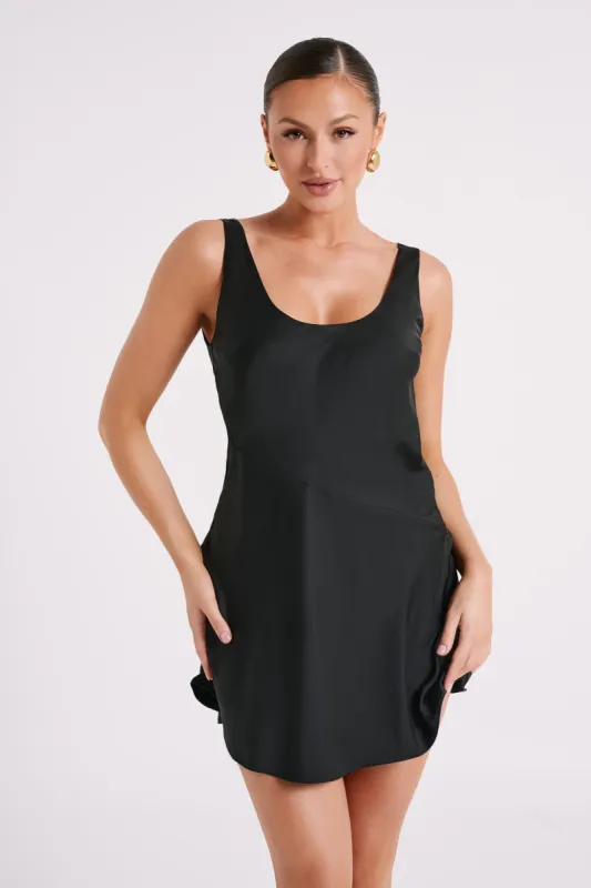 Enya Satin Slip Mini Dress - Black sold by Meshki