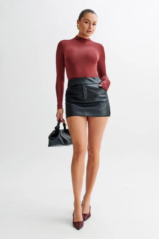 Elani Slinky High Neck Bodysuit - Wine sold by Meshki