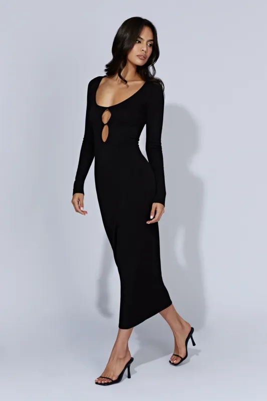 Alma Long Sleeve Knit Midi Dress - Black sold by Meshki