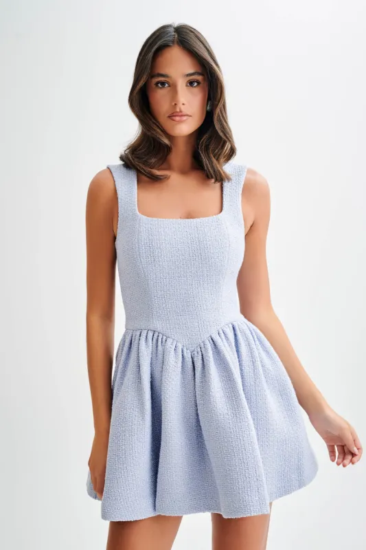 Jennifer Boucle Mini Dress - Sky Blue sold by Meshki