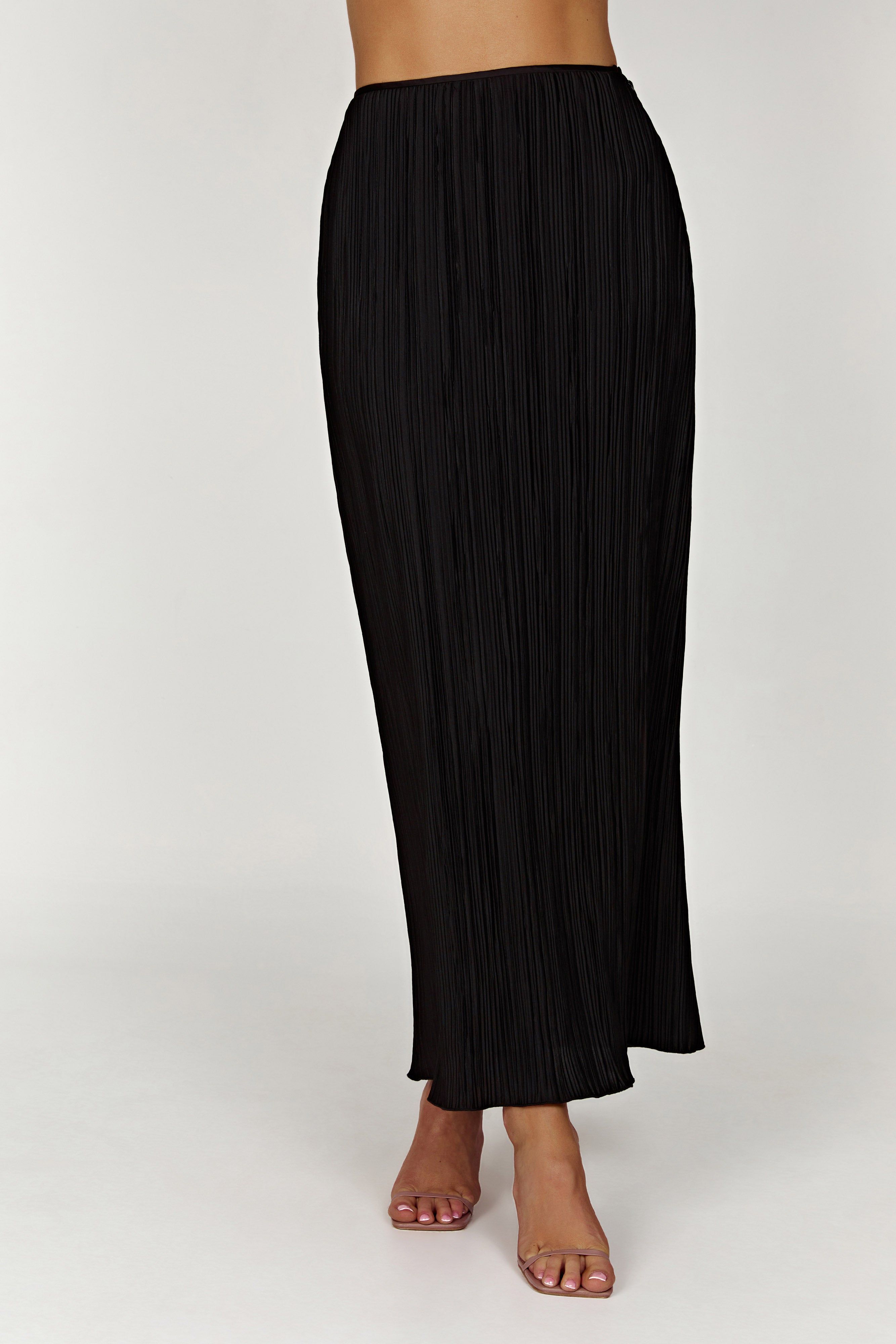 Elsie Plisse Maxi Skirt - Black sold by Meshki