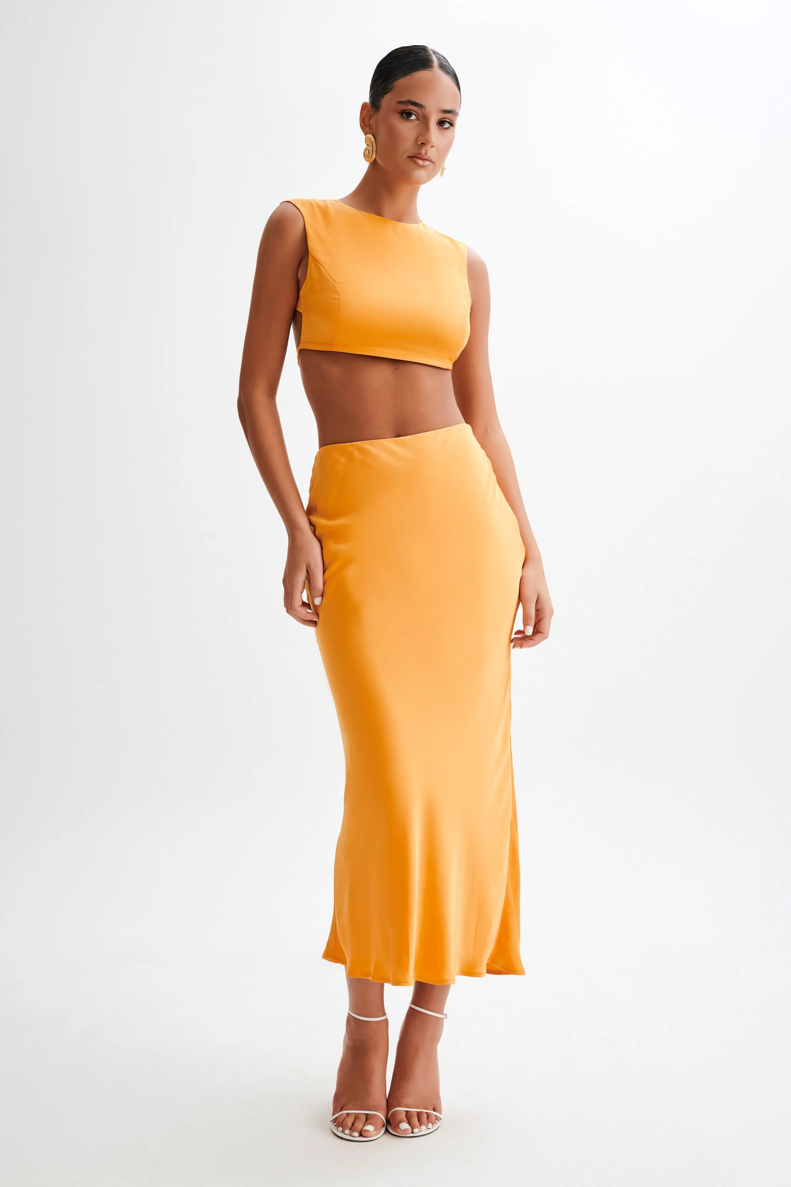 Viviana Satin Maxi Skirt - Tangerine sold by Meshki product image thumbnail 4