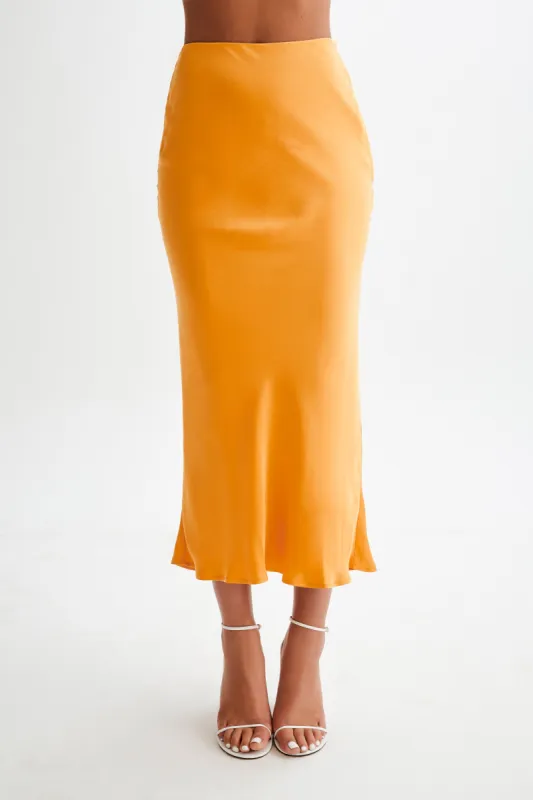 Viviana Satin Maxi Skirt - Tangerine sold by Meshki