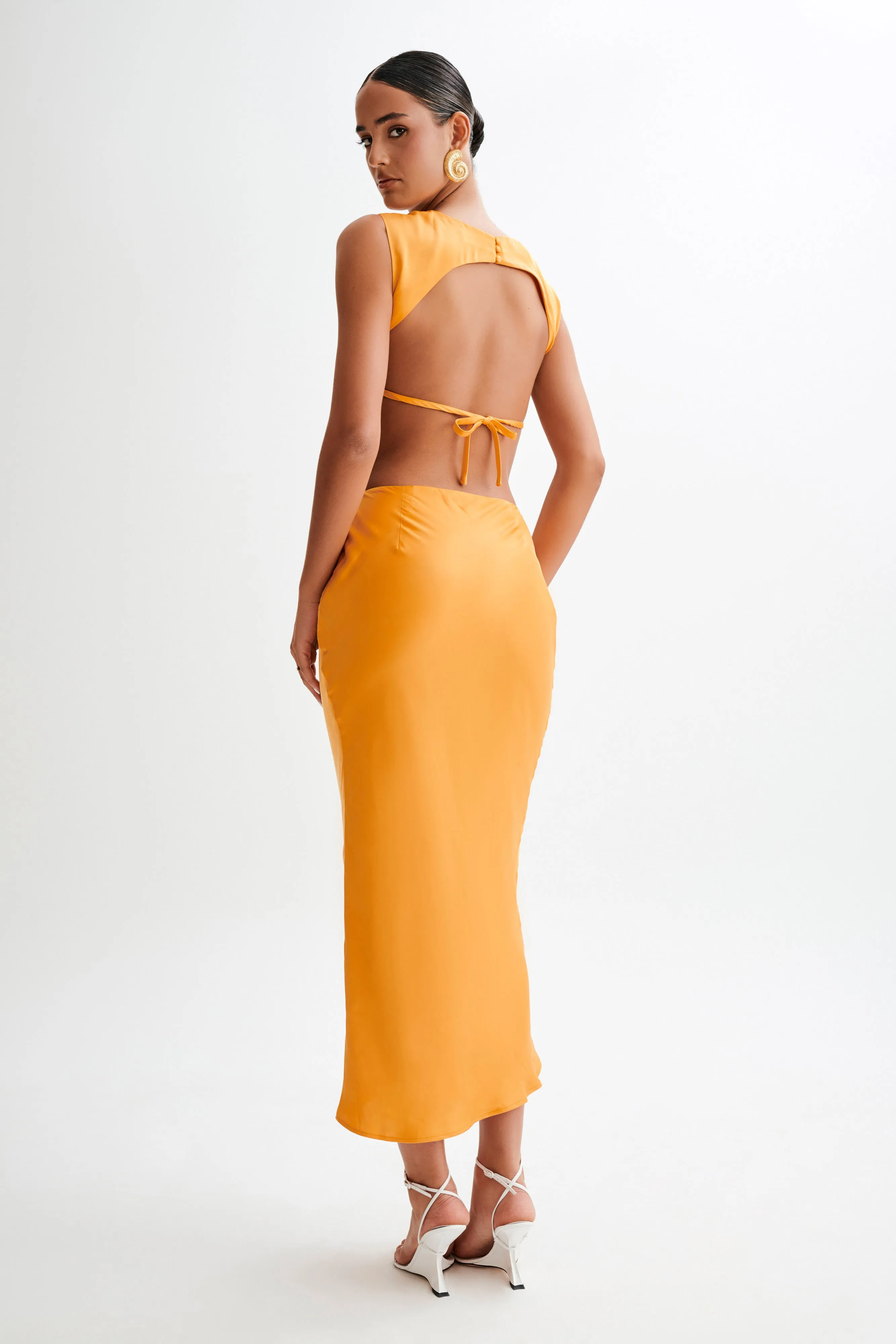 Viviana Satin Maxi Skirt - Tangerine sold by Meshki product image thumbnail 5