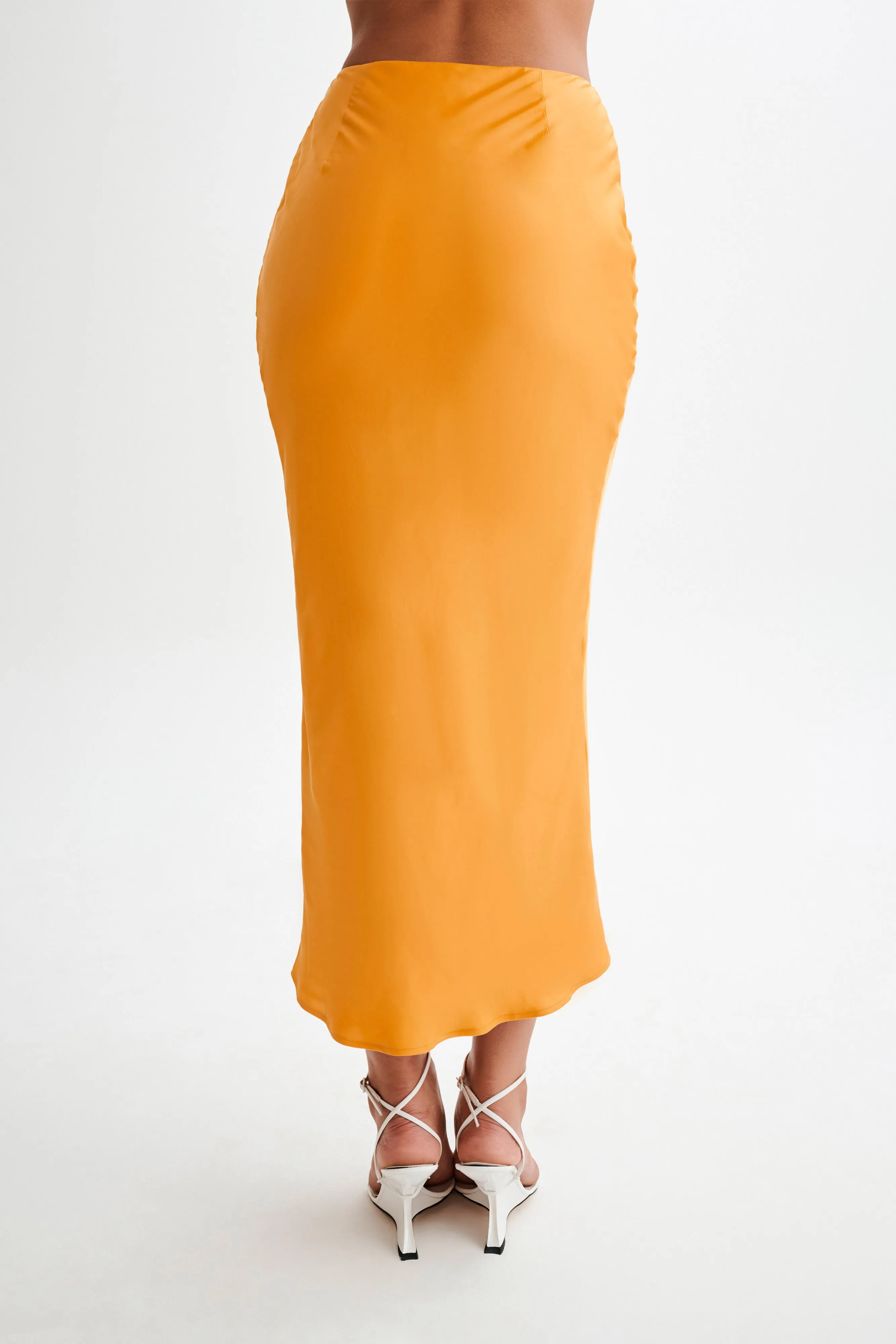 Viviana Satin Maxi Skirt - Tangerine sold by Meshki product image thumbnail 3