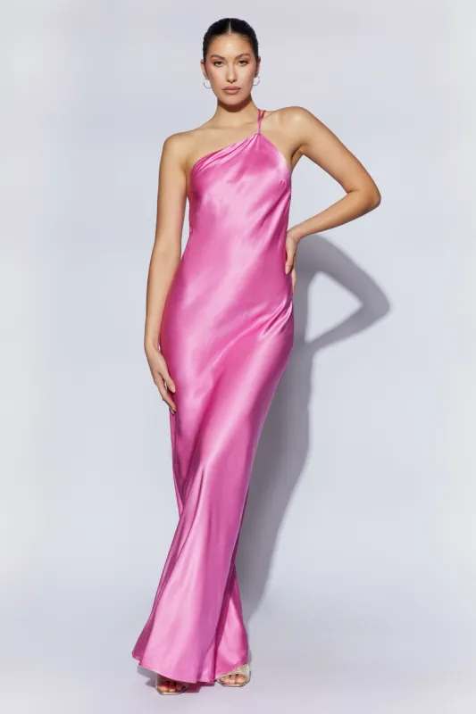 Alena One Shoulder Maxi Dress - Pink sold by Meshki