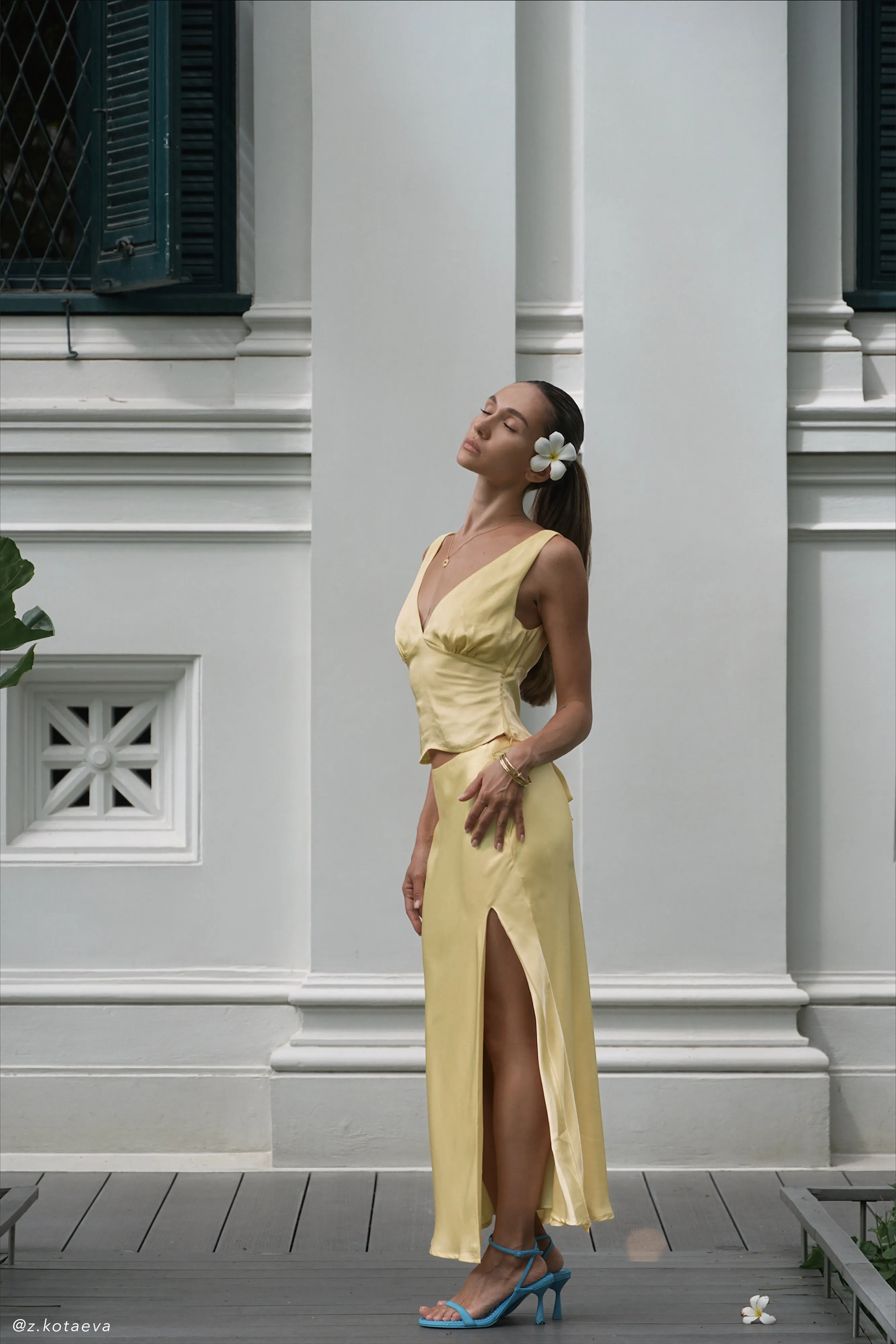 Edie Satin Midi Skirt With Tie - Yellow | Parallel