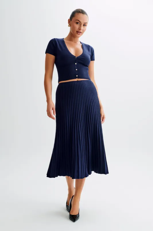 Jolene Rib Knit Midi Skirt - Navy sold by Meshki