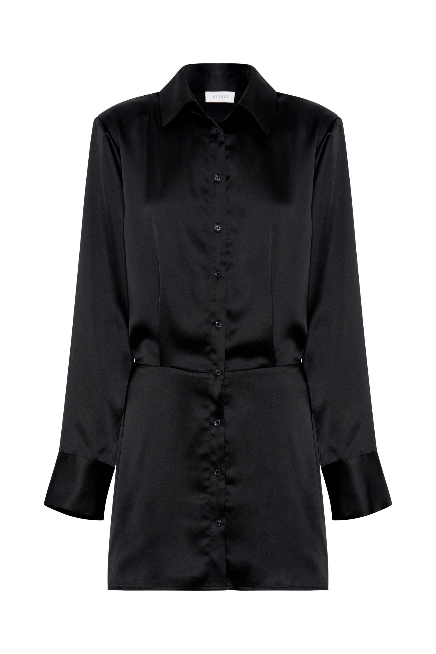 Brielle Satin Shirt Dress - Black sold by Meshki product image thumbnail 9