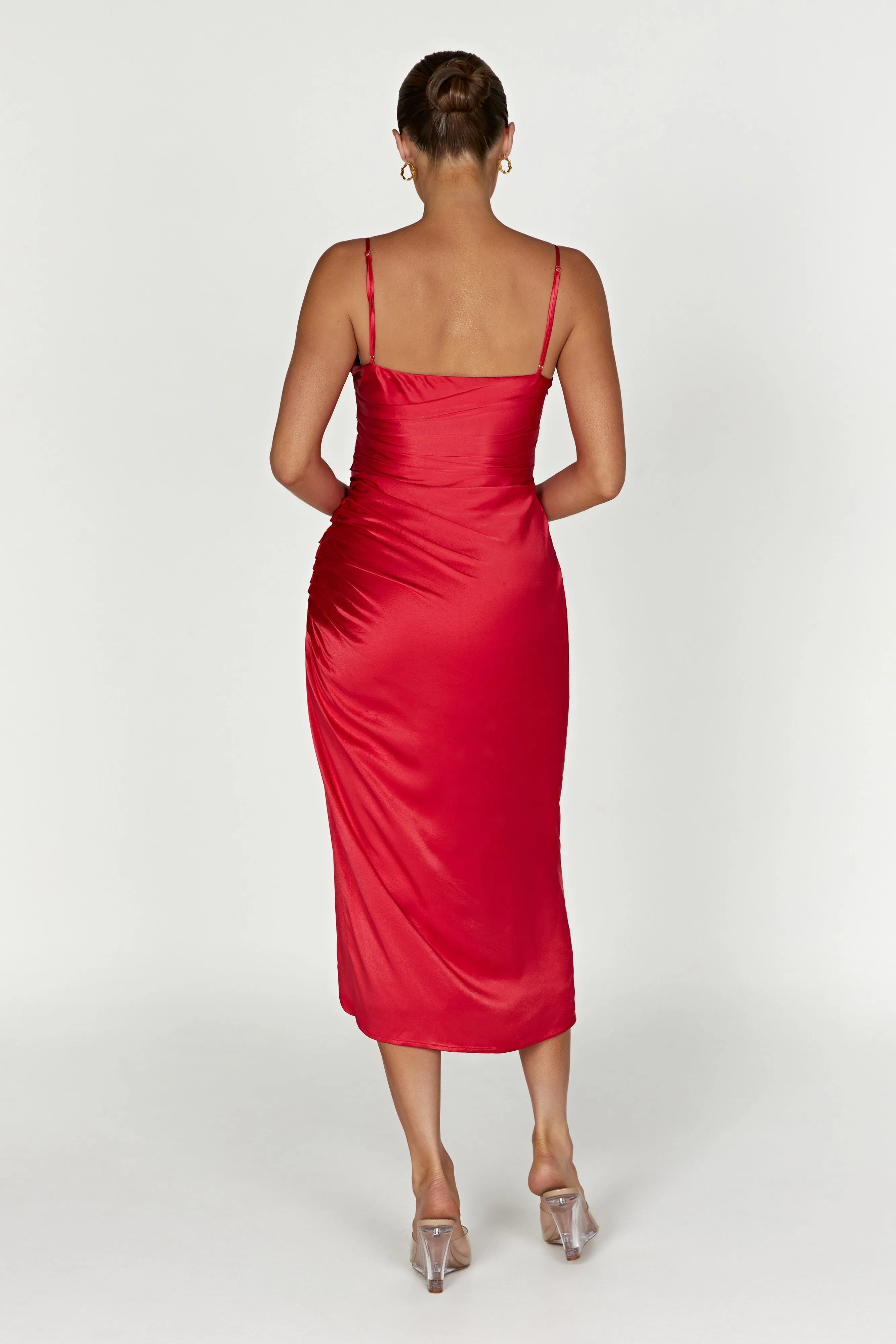 Claudette Satin Drape Midi Dress - Red sold by Meshki product image thumbnail 2