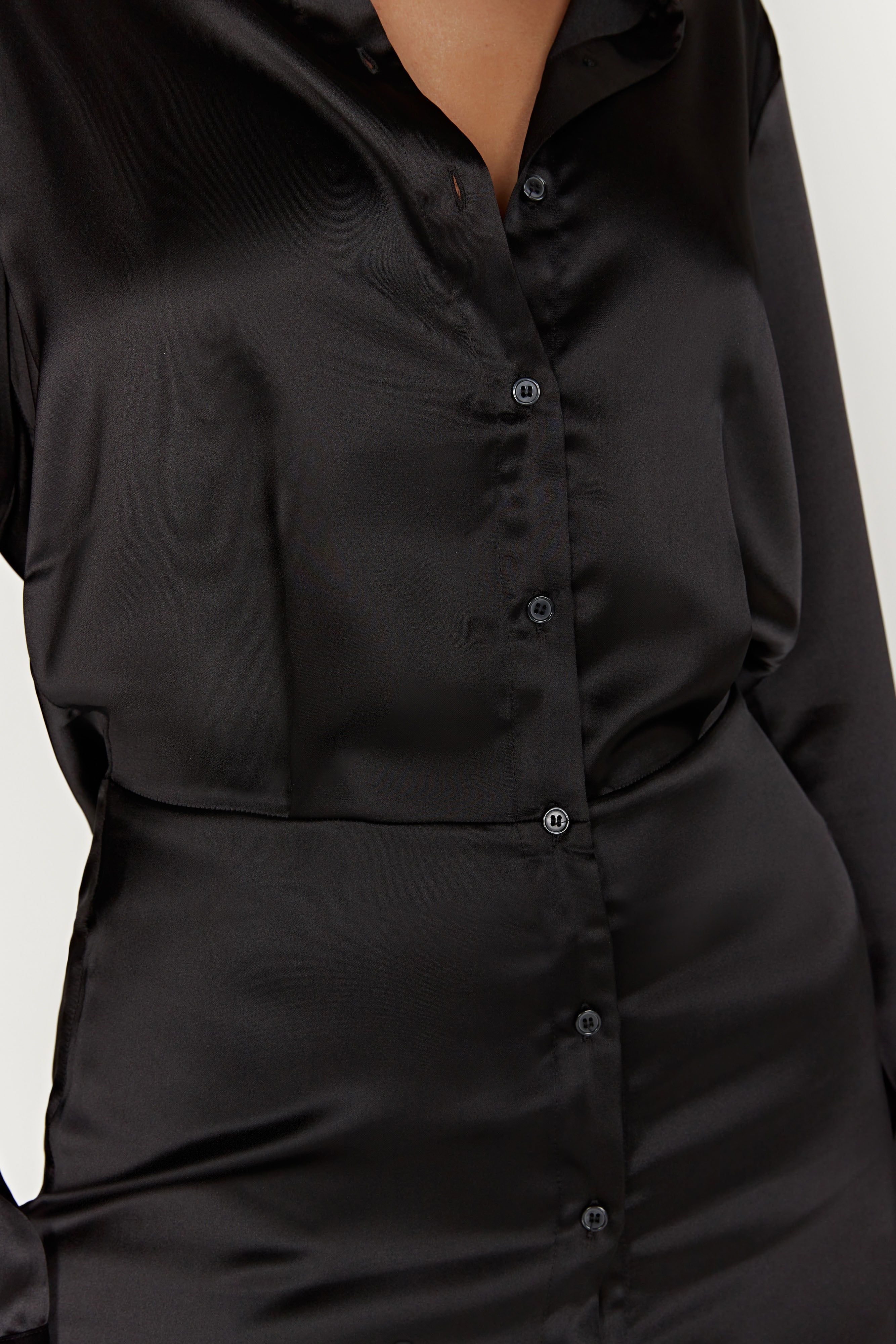 Brielle Satin Shirt Dress - Black sold by Meshki product image thumbnail 8