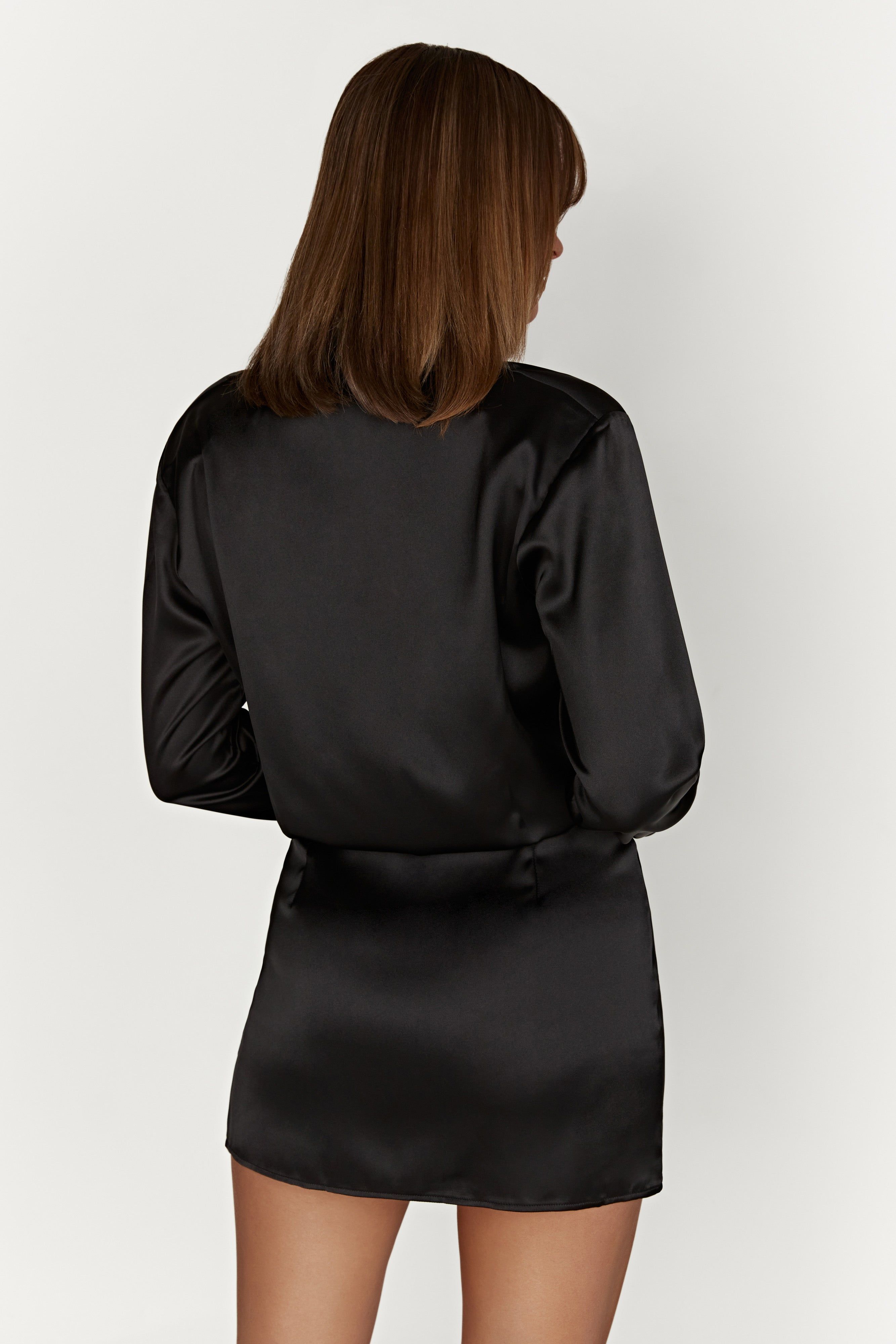 Brielle Satin Shirt Dress - Black sold by Meshki product image thumbnail 2