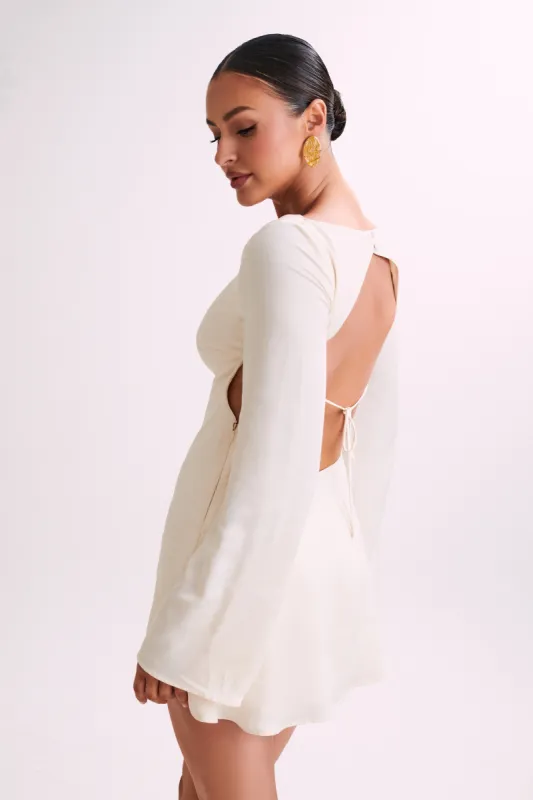 Ariana Satin Mini Dress With Cowl - Ivory sold by Meshki