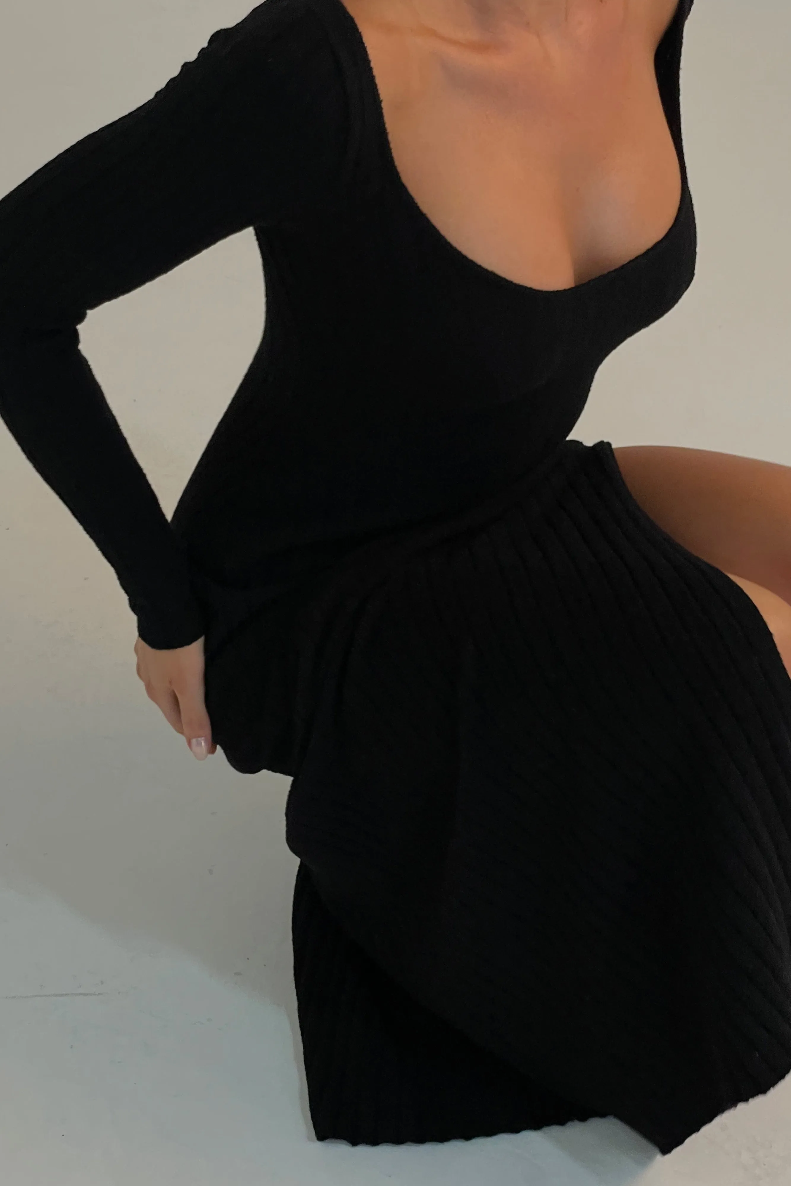 Zinnia Knit Maxi Dress With Split - Black sold by Meshki product image thumbnail 3