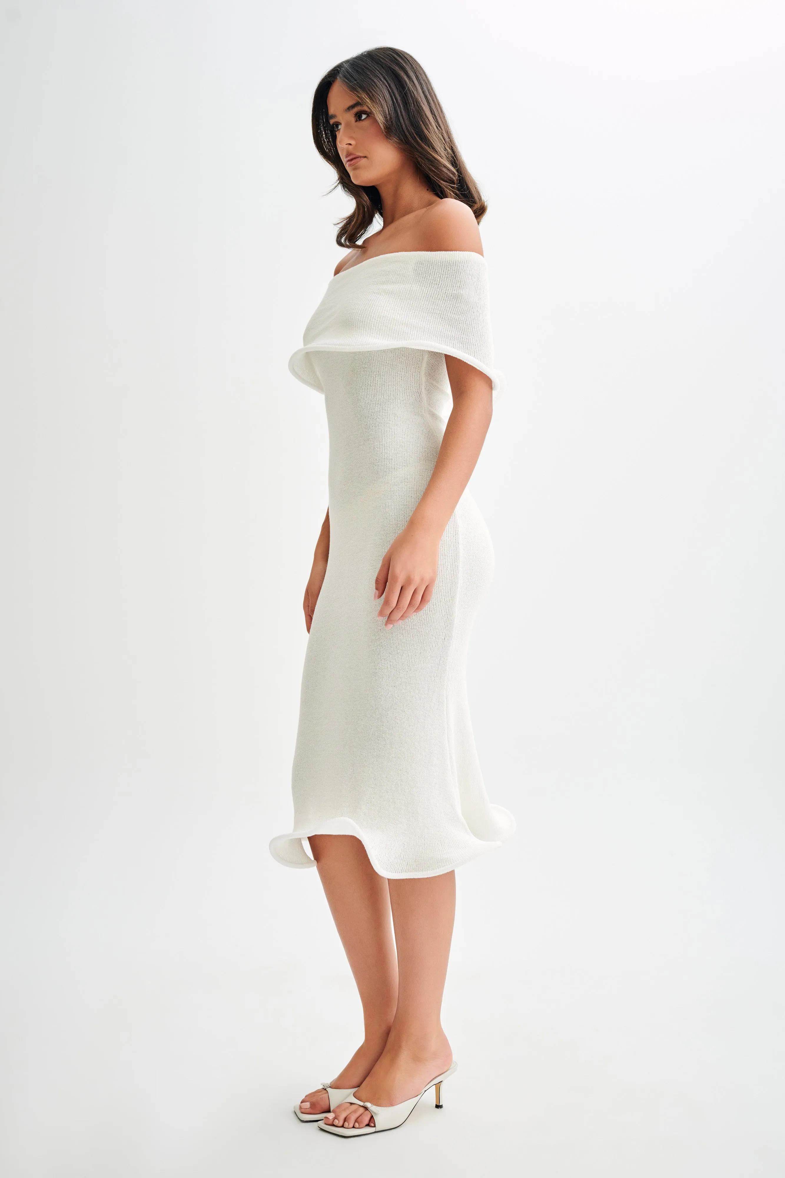 Molly Off Shoulder Knit Midi Dress - Ivory sold by Meshki product image thumbnail 4