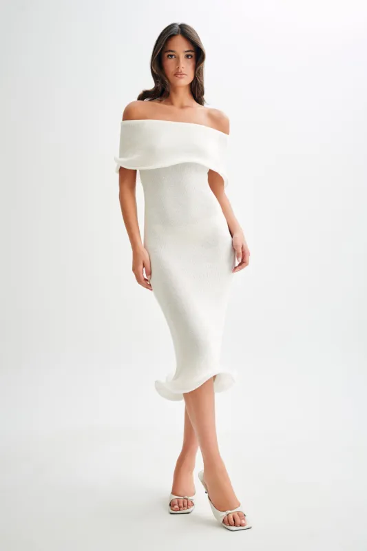 Molly Off Shoulder Knit Midi Dress - Ivory sold by Meshki