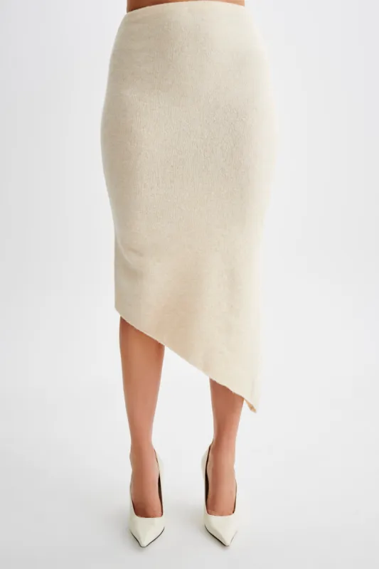 Genevieve Asymmetrical Knit Midi Skirt - Cream Marle sold by Meshki