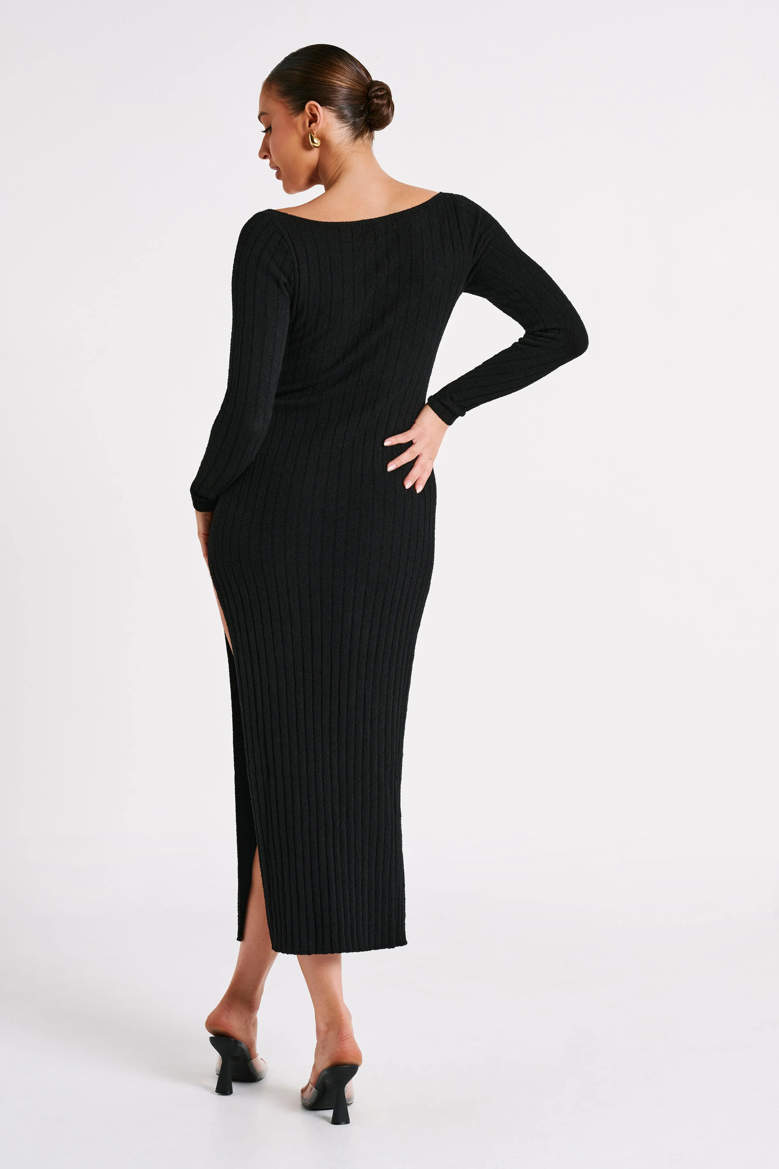 Zinnia Knit Maxi Dress With Split - Black sold by Meshki product image thumbnail 2