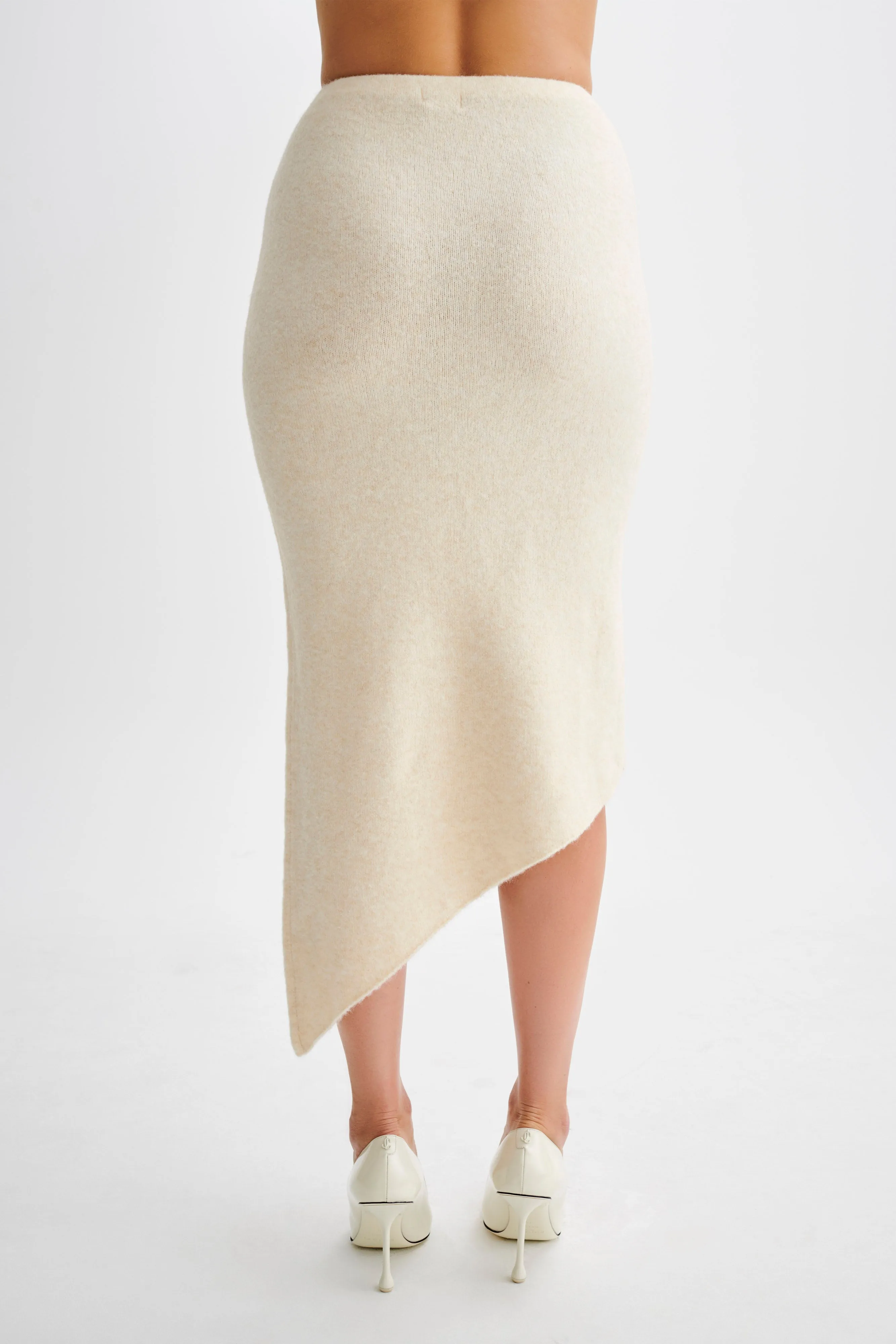 Genevieve Asymmetrical Knit Midi Skirt - Cream Marle sold by Meshki product image thumbnail 2