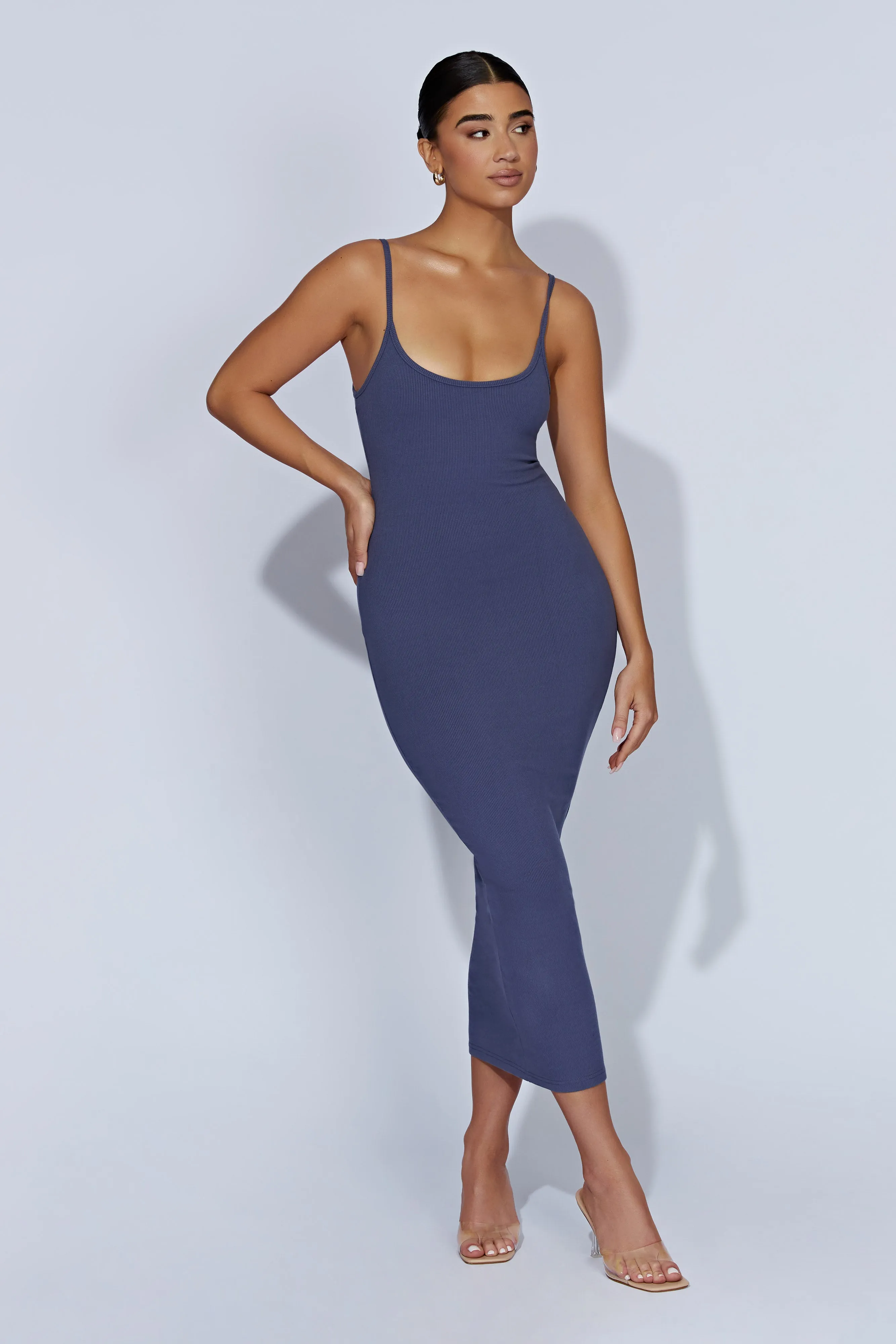 Alexis Ribbed Cami Midi Dress - Midnight Navy sold by Meshki