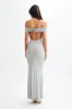 Arna Off Shoulder Diamante Maxi Dress - Silver sold by Meshki