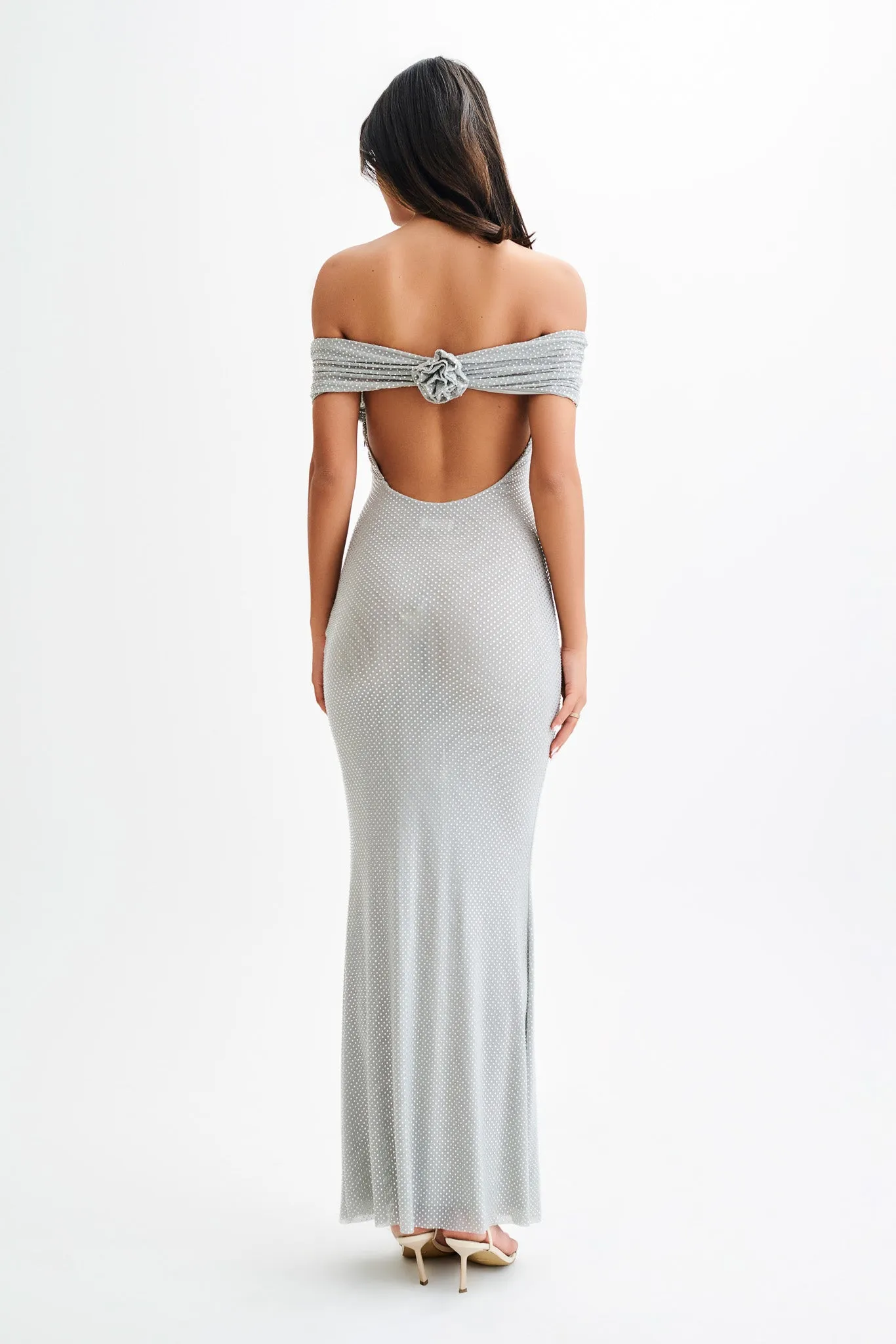 Arna Off Shoulder Diamante Maxi Dress - Silver sold by Meshki product image thumbnail 3