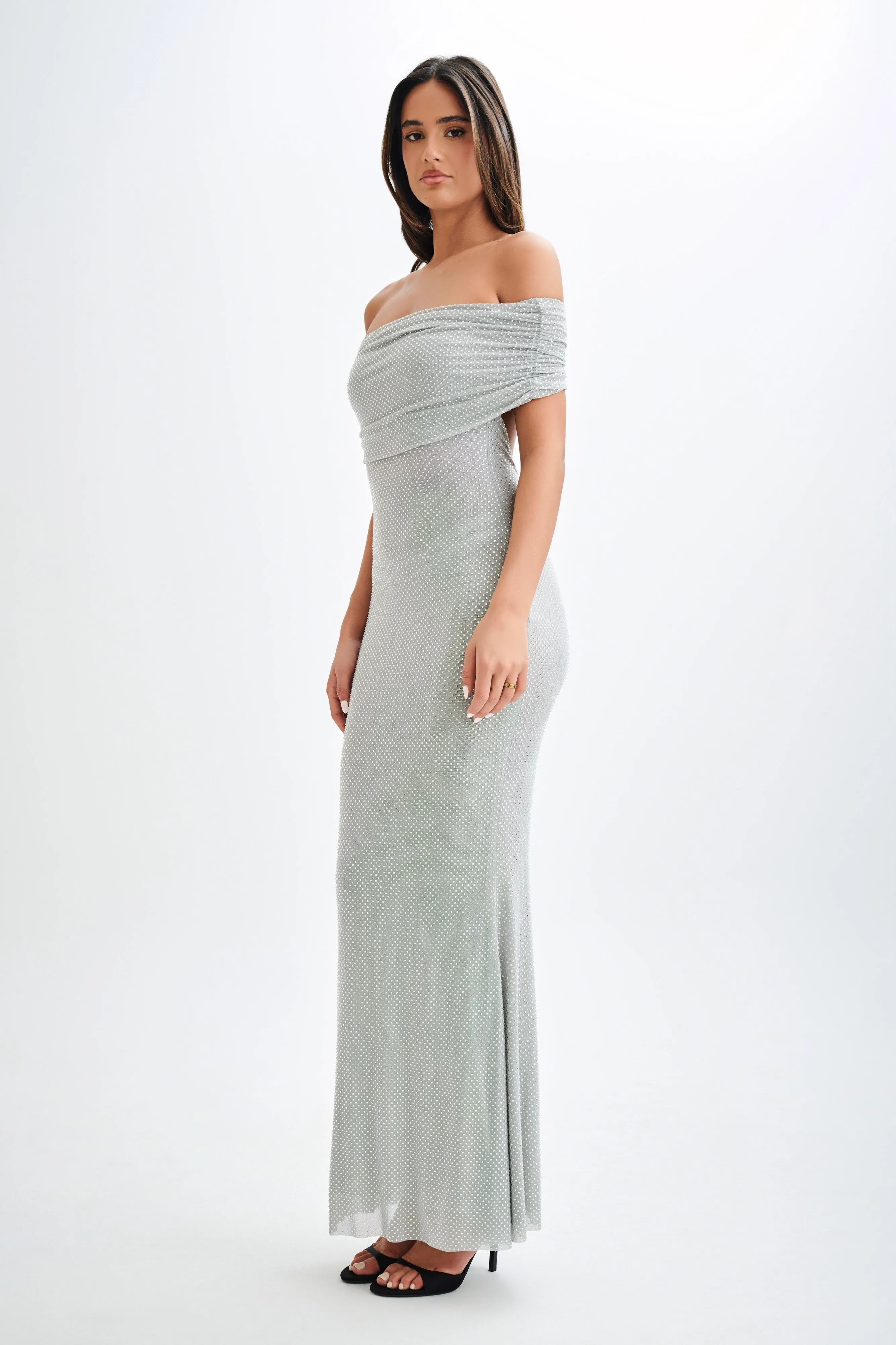 Arna Off Shoulder Diamante Maxi Dress - Silver sold by Meshki product image thumbnail 4