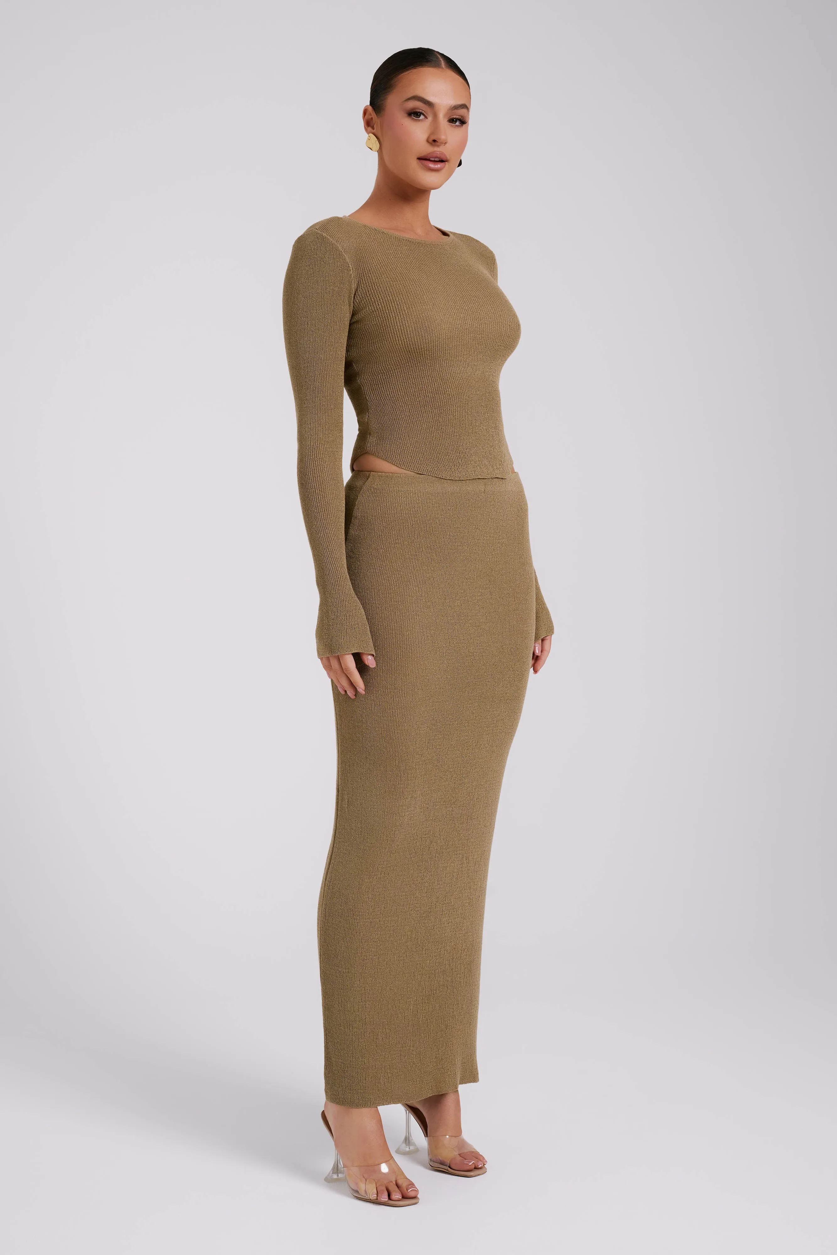 Maribelle Knit Maxi Skirt - Olive sold by Meshki product image thumbnail 4