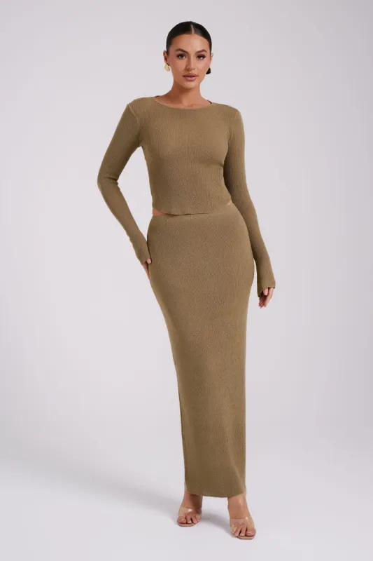 Maribelle Knit Maxi Skirt - Olive sold by Meshki