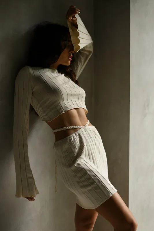 Celine A-Line Extreme Rib Mini Skirt - Ivory sold by Meshki