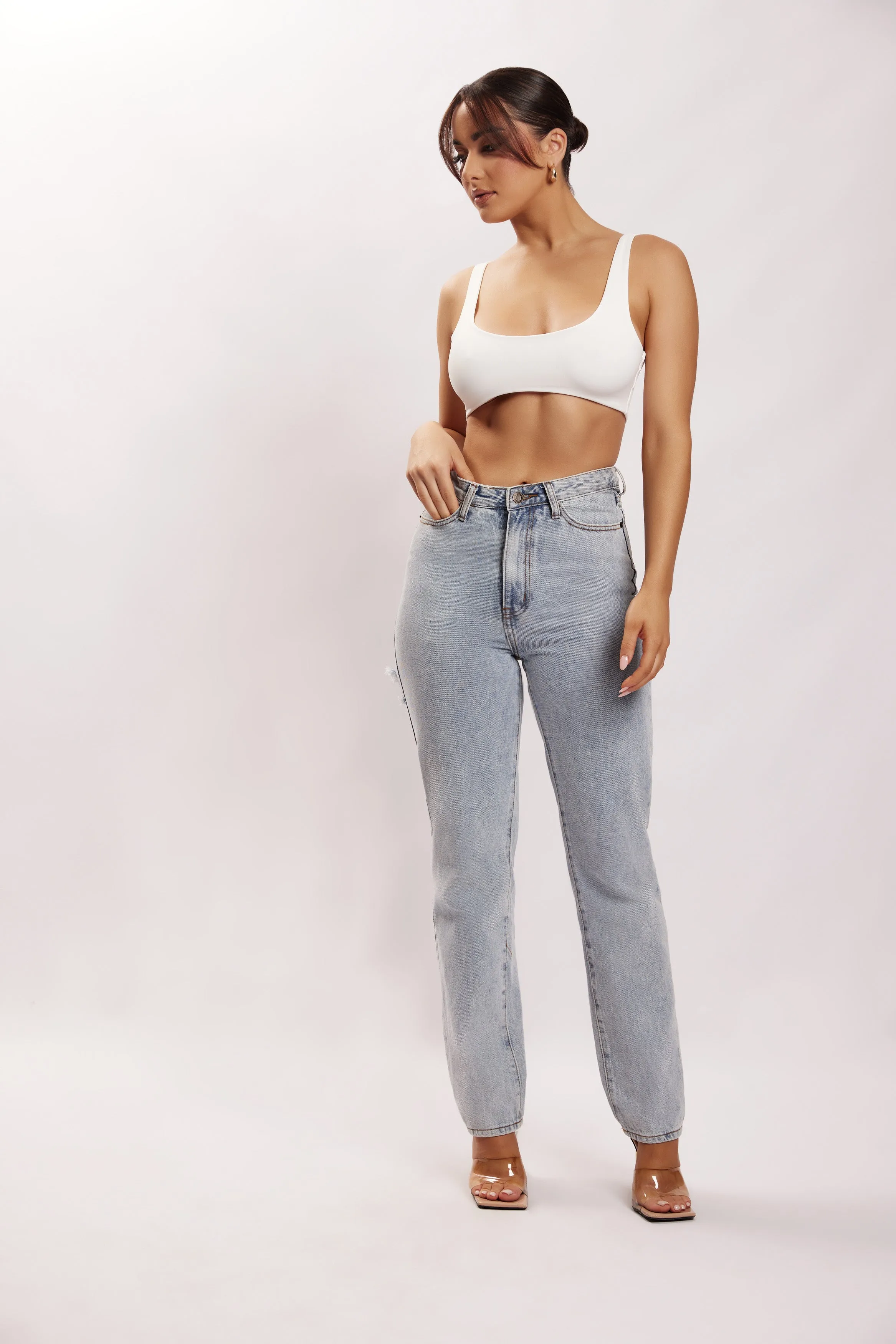 Jemma Scoop Neck Super Crop Top - White sold by Meshki product image thumbnail 3