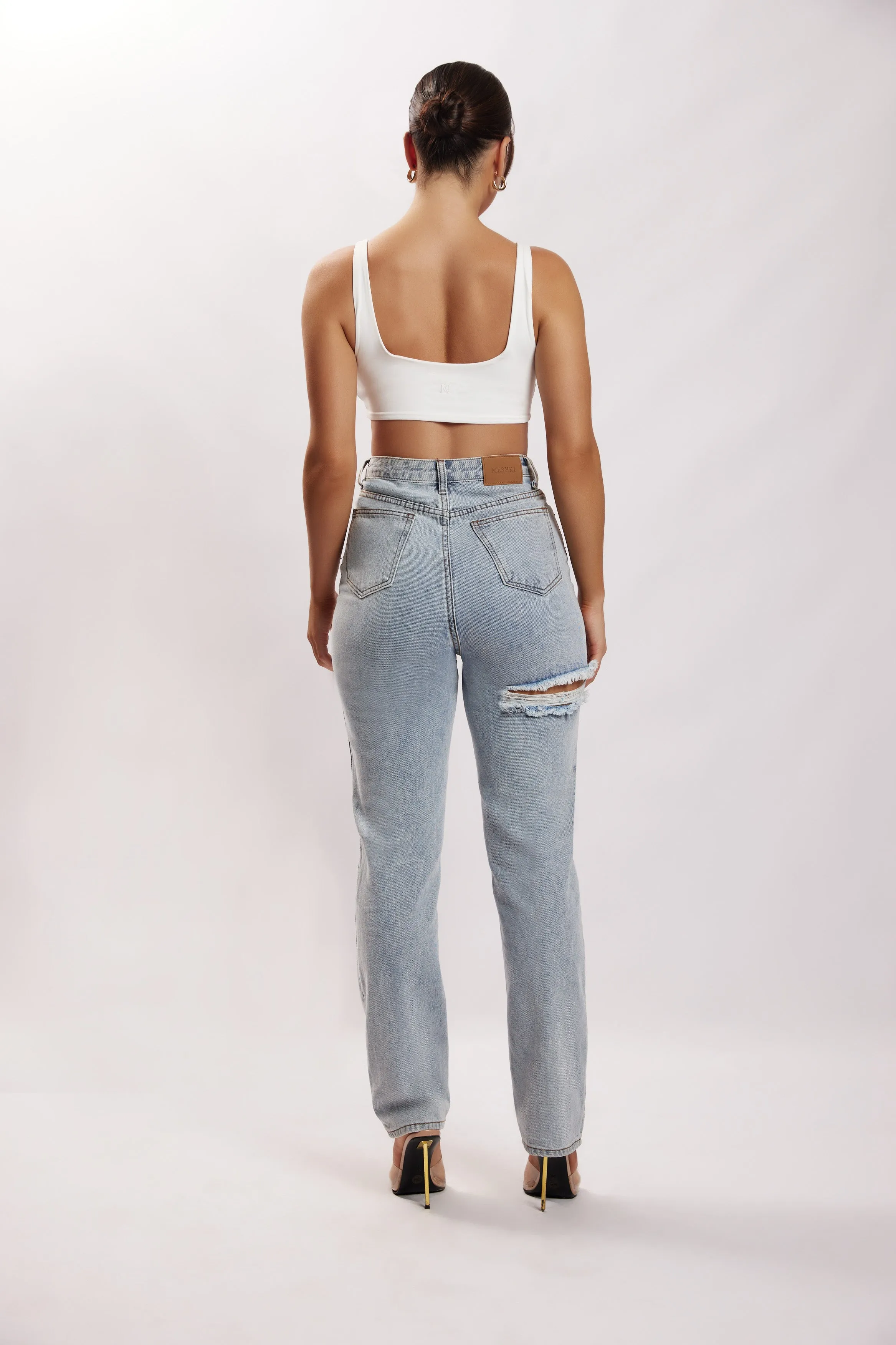 Jemma Scoop Neck Super Crop Top - White sold by Meshki product image thumbnail 2