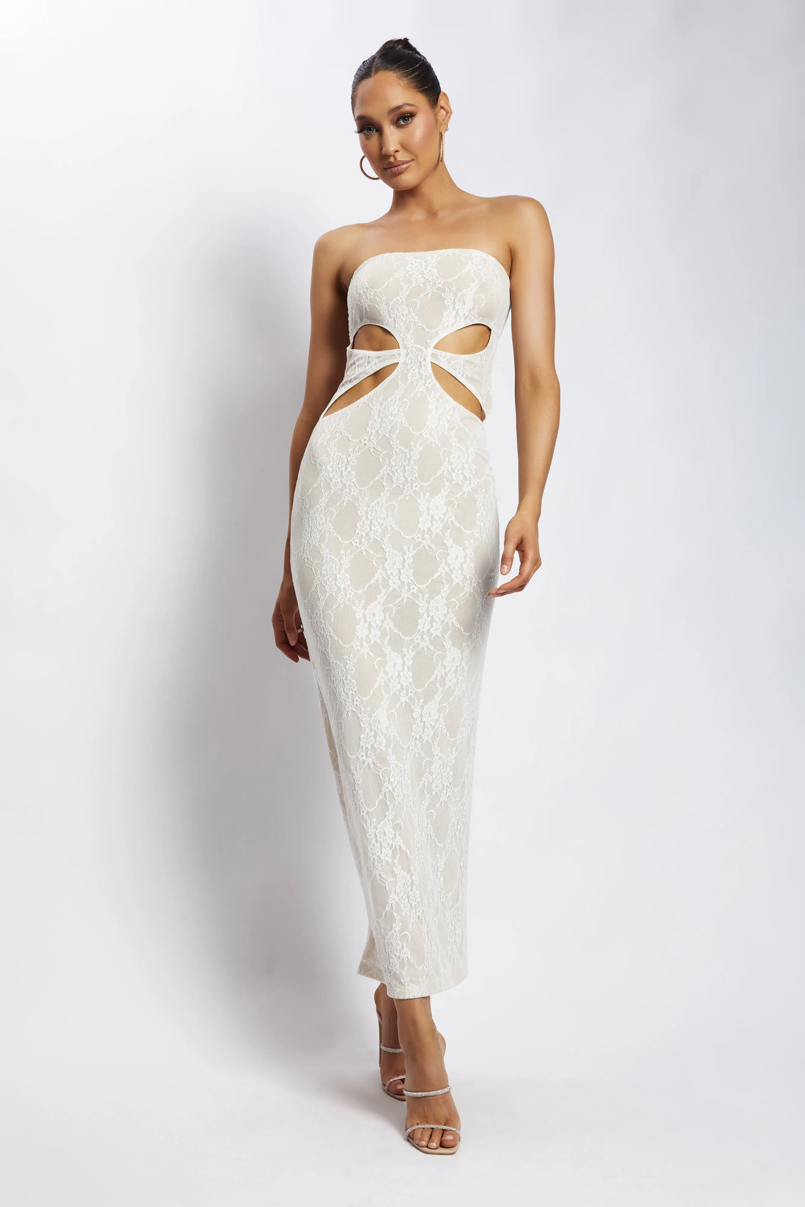 Krista Cut Out Bandeau Maxi Dress - Nude sold by Meshki
