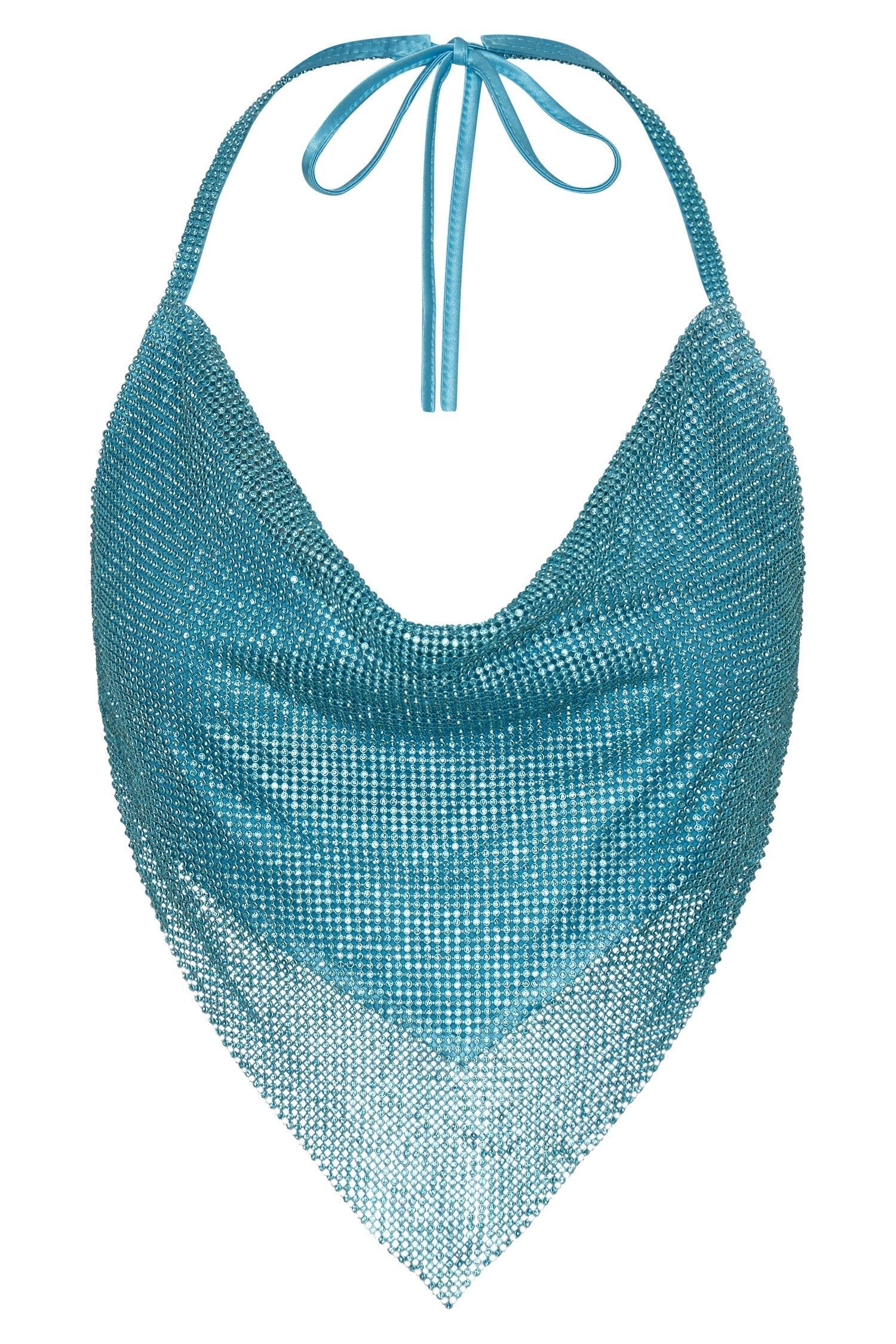 Daphne Diamante Cowl Neck Halter Top - Aquamarine sold by Meshki product image thumbnail 9