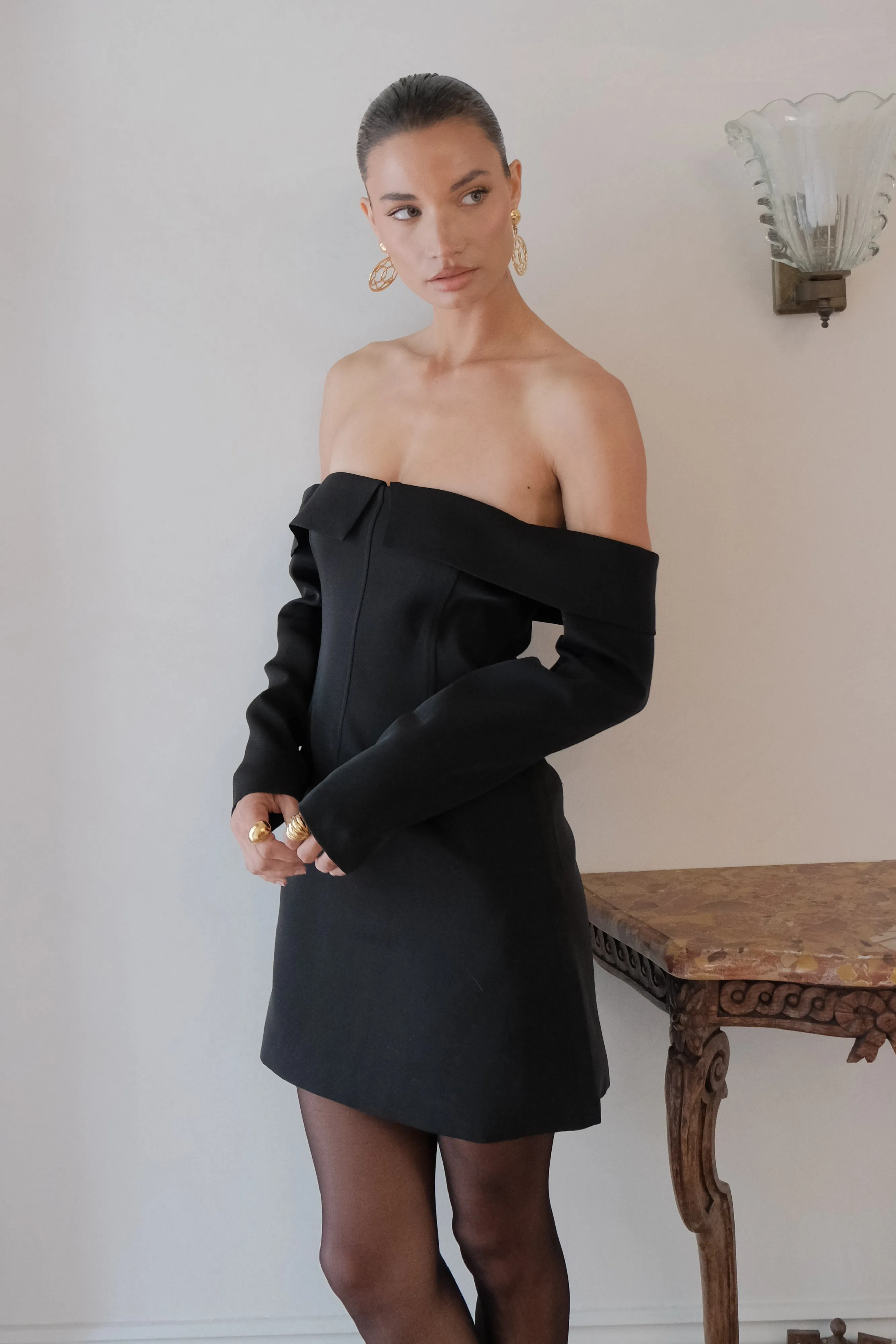 Hugo Suiting Off Shoulder Mini Dress - Black sold by Meshki product image thumbnail 2