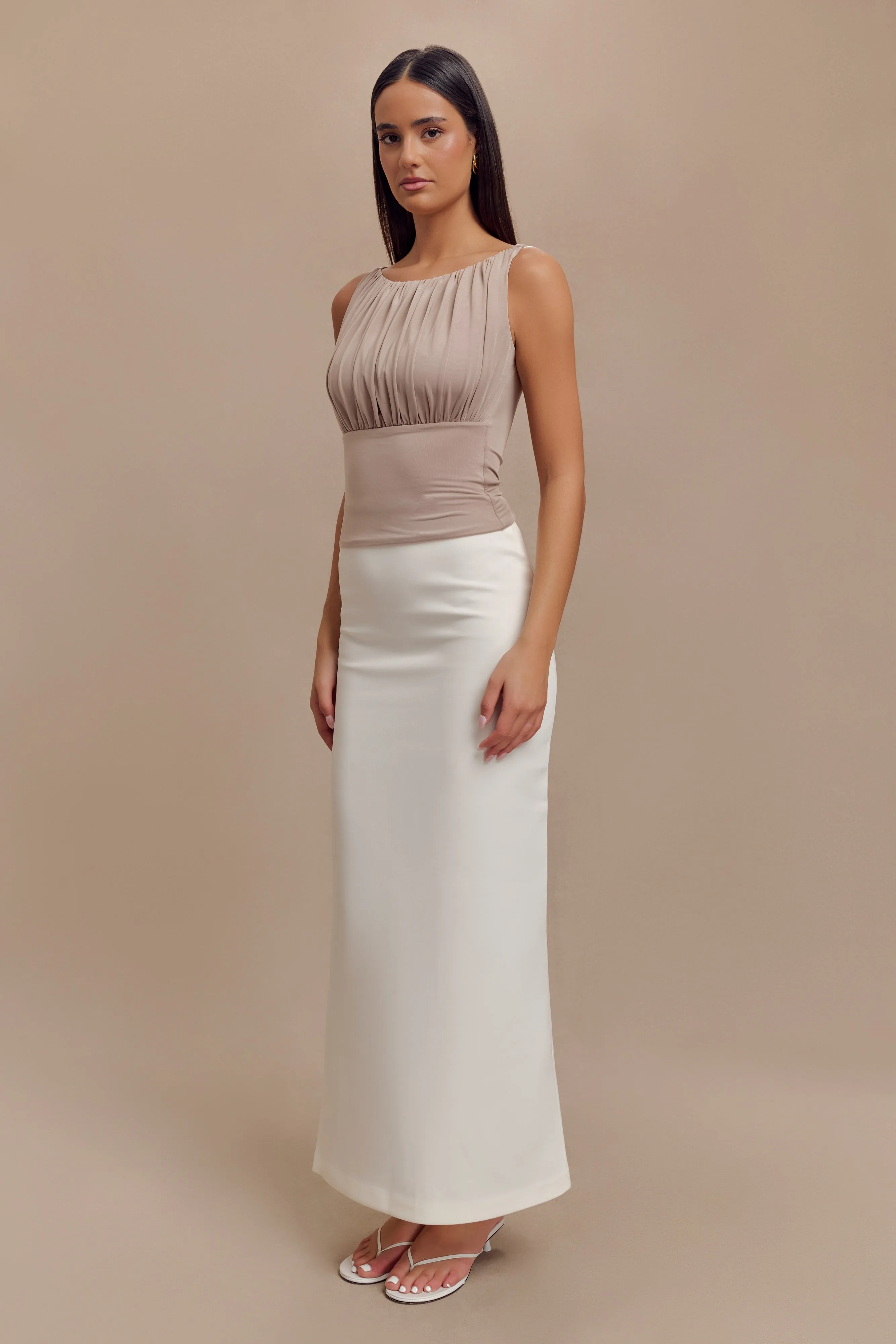 Tiarna Slinky Ruched Top - Taupe sold by Meshki product image thumbnail 5