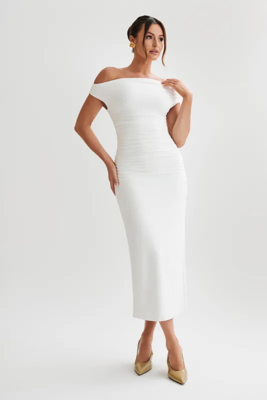 Alayna Recycled Nylon Midi Dress - White sold by Meshki