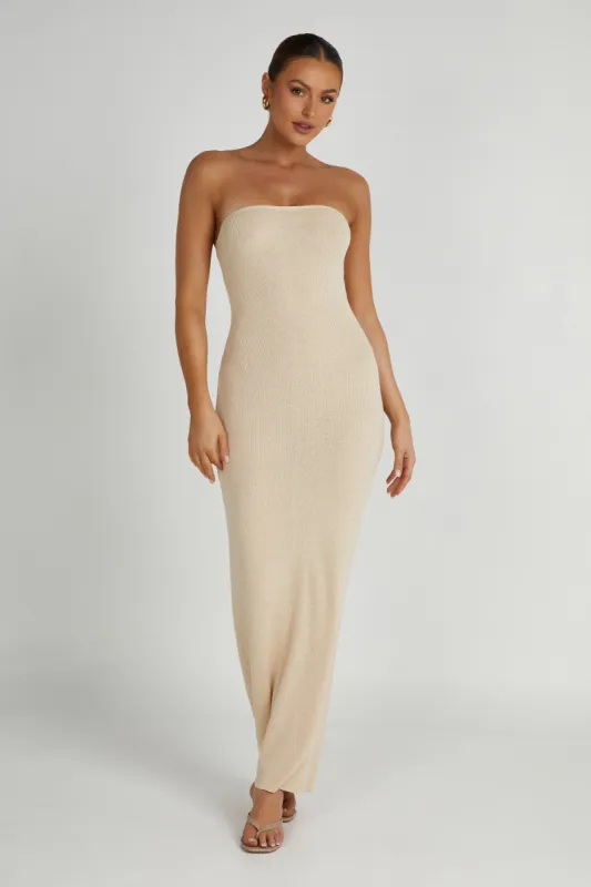 Emmy Strapless Knit Maxi Dress - Wheat sold by Meshki