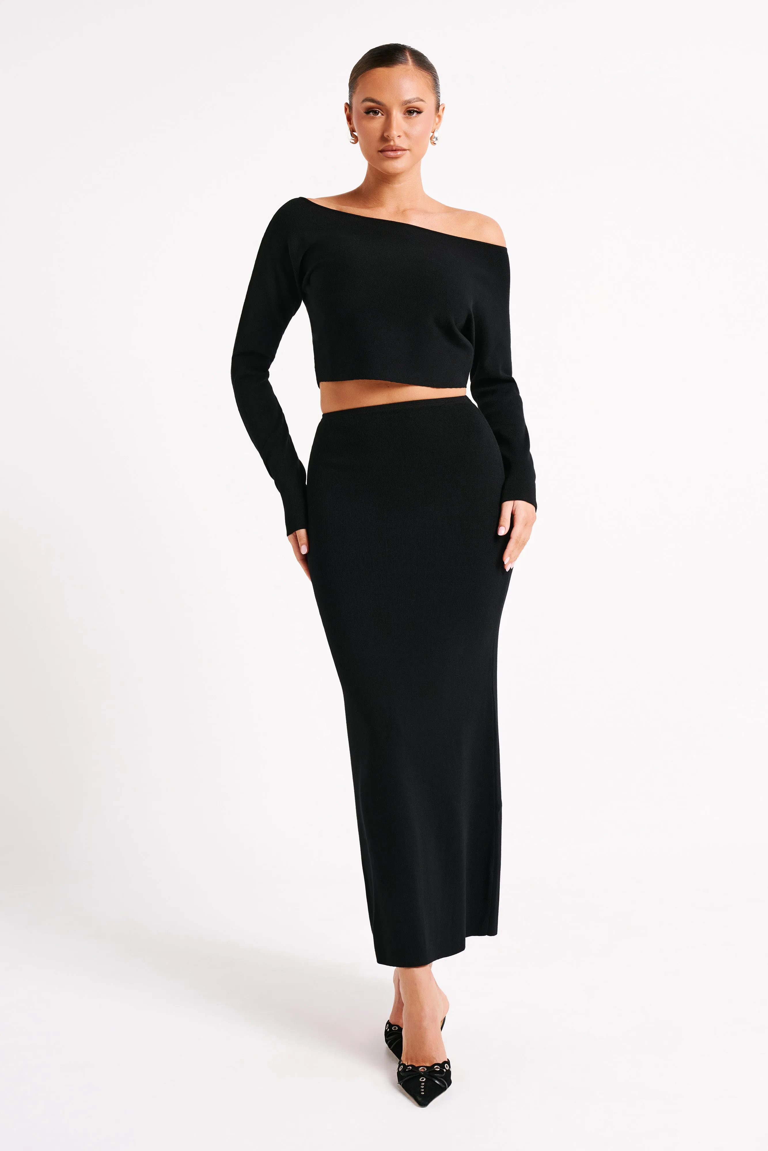 Avani Mid Rise Knit Maxi Skirt - Black sold by Meshki product image thumbnail 4
