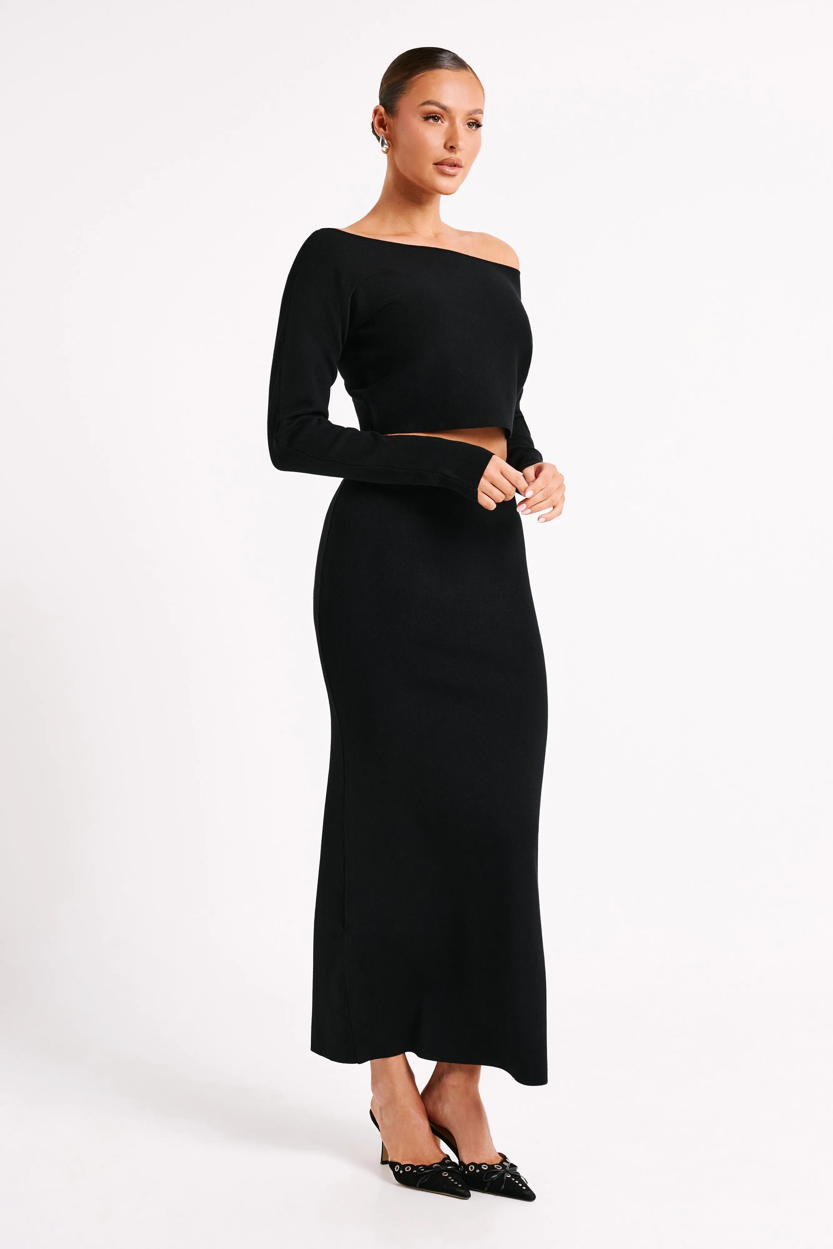 Avani Mid Rise Knit Maxi Skirt - Black sold by Meshki product image thumbnail 5